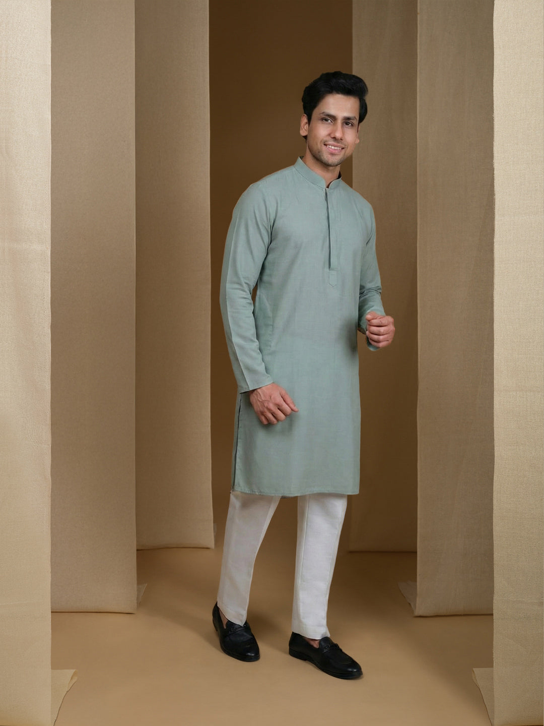 Aespen  Classic Grey Cotton Silk Kurta For Men--aespenfashion.com-Aespen Fashion