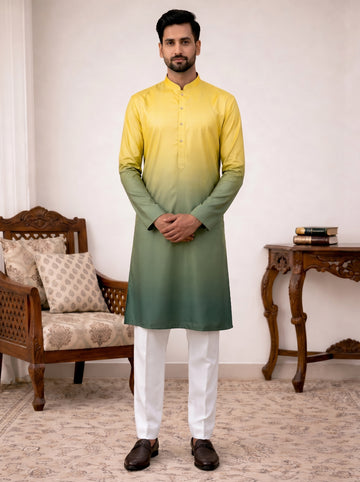 Aespen Yellow and Green Ombre Kurta For Men - Aespenfashion.com