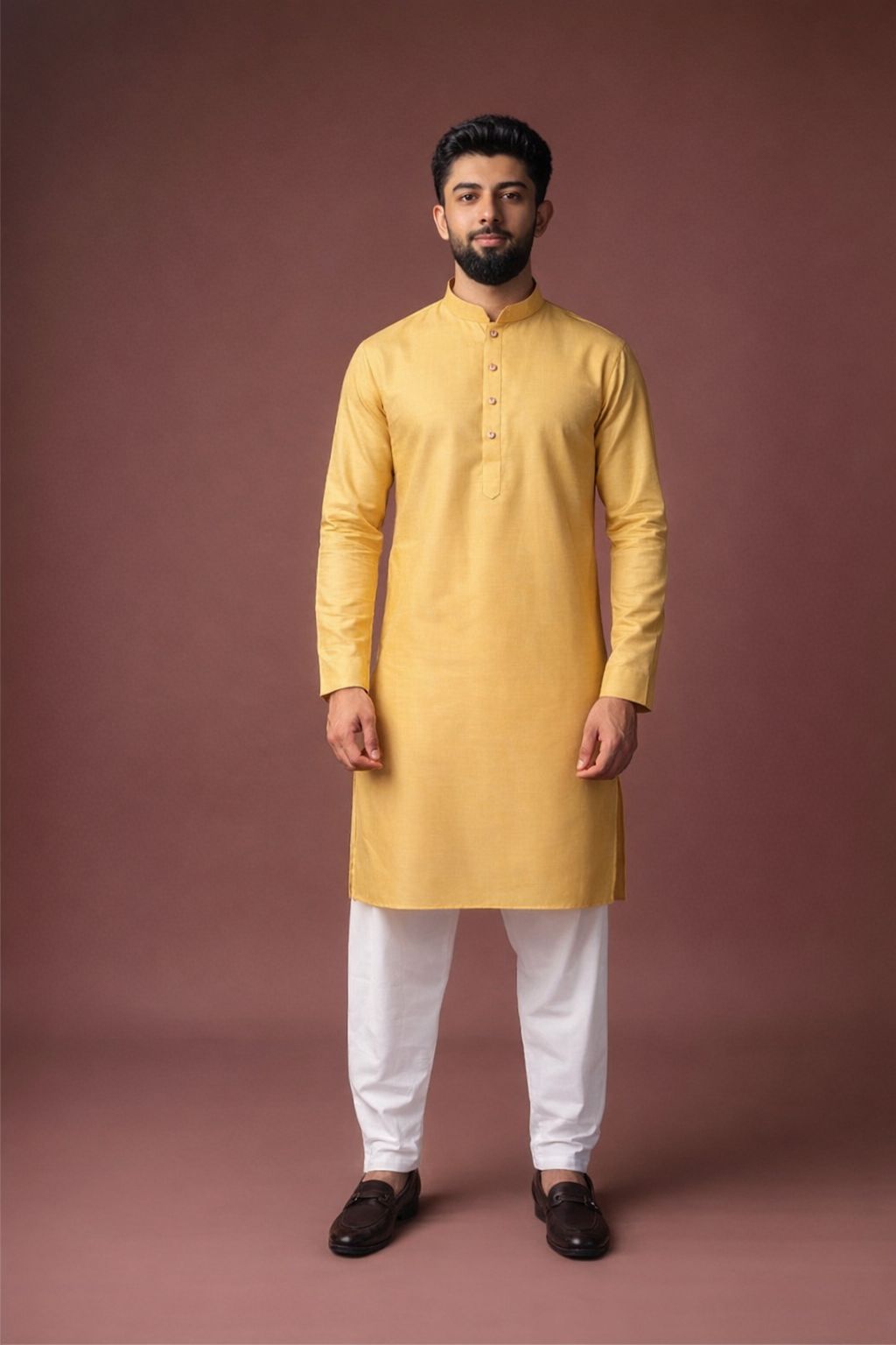 Aespen Premium Mustard Cotton Silk Kurta For Men - Aespenfashion.com