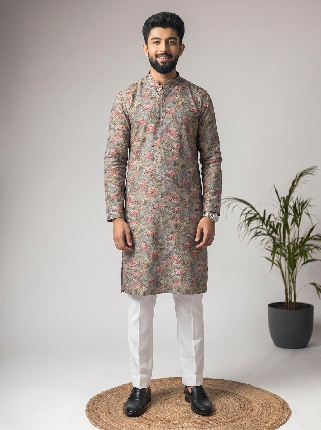 Aespen Olive Crepe Kurta For Men With Ethnic Motif - Aespenfashion.com