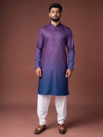 Aespen Purple and Indigo Ombre Kurta For Men - Aespenfashion.com