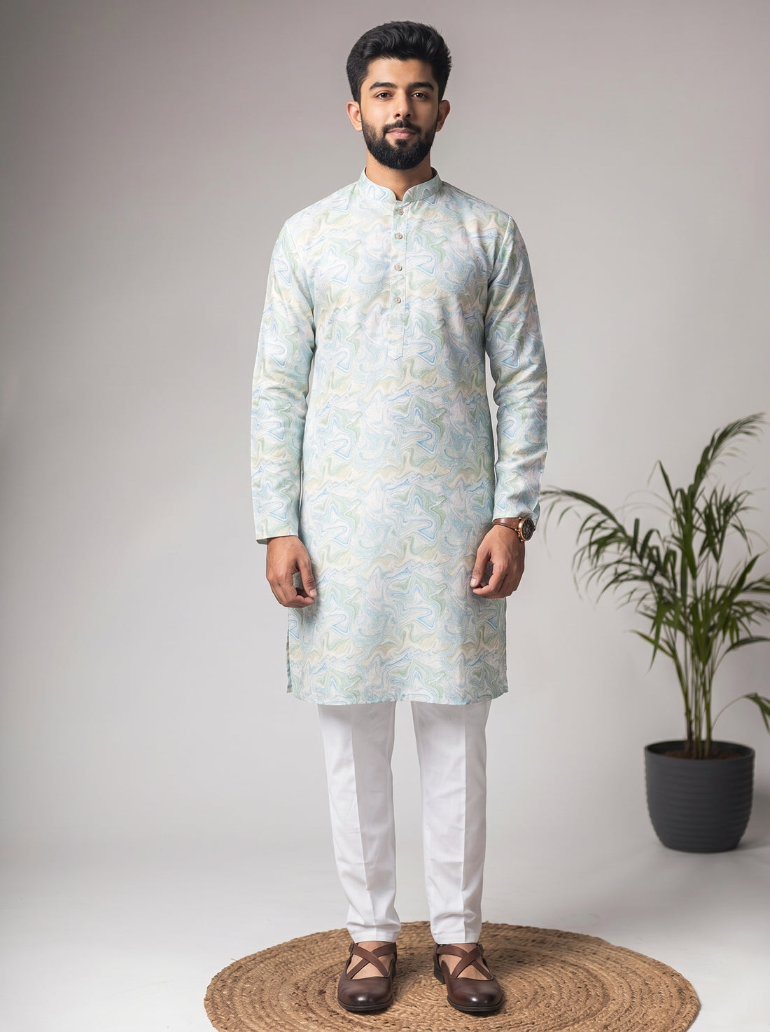 Aespen MultiColor Jacquard Kurta For Men With Abstract Print - Aespenfashion.com