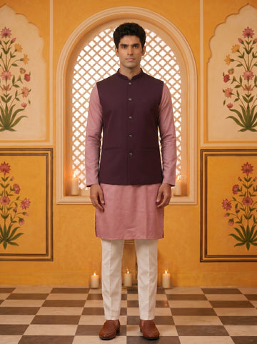 Aespen Royal Wine Lurex Cotton Nehru Jacket For Men - Aespenfashion.com