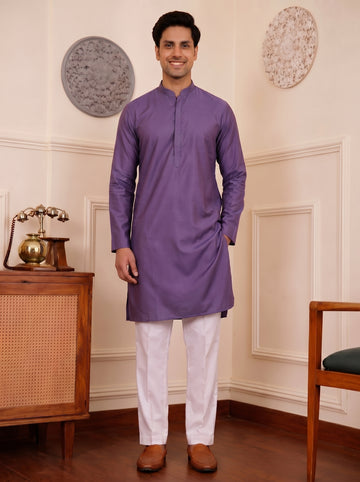Aespen Premium Lilac Cotton Silk Kurta For Men - Aespenfashion.com