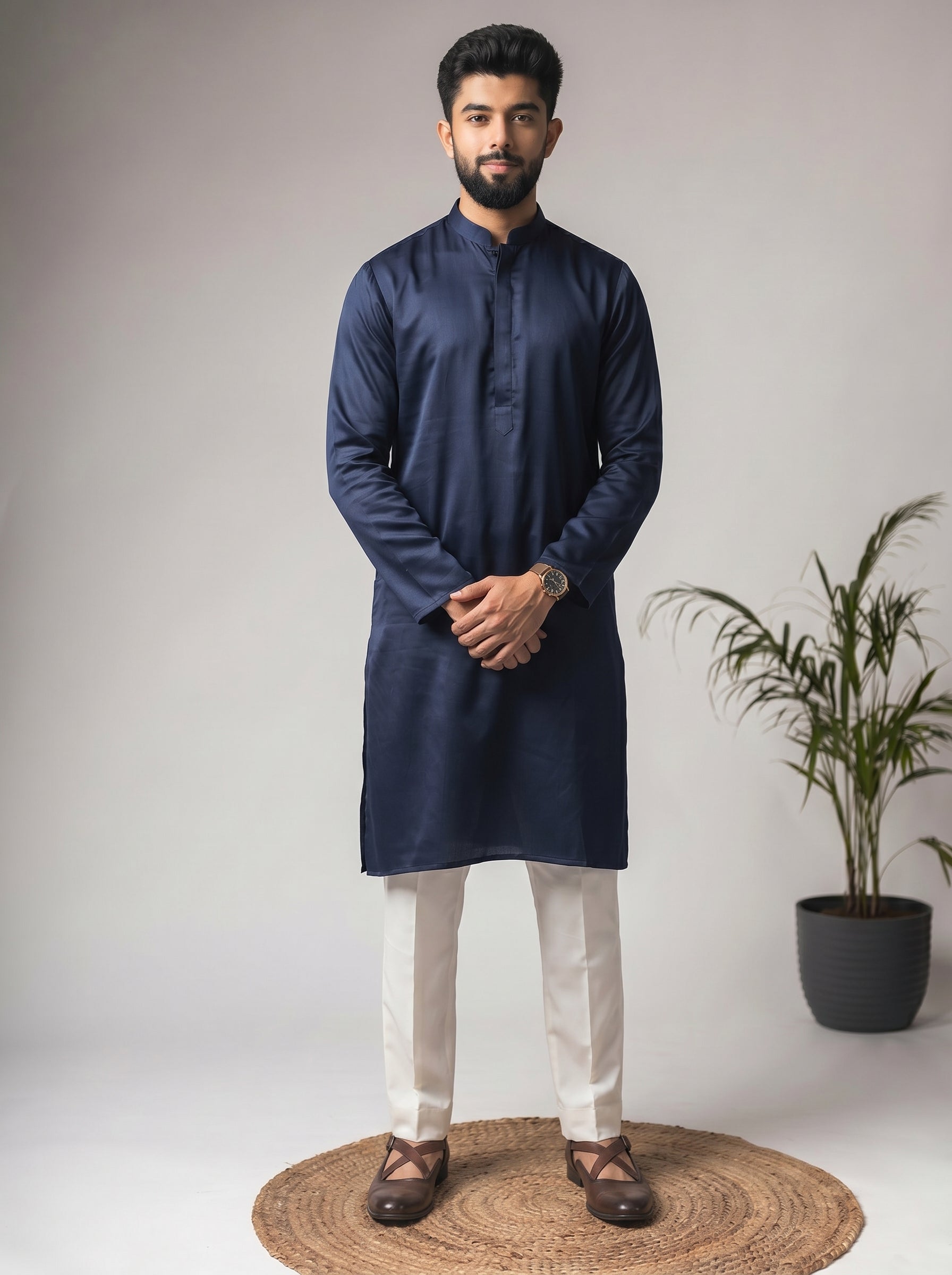 Aespen  Classic Navy Kurta For Men - Aespenfashion.com