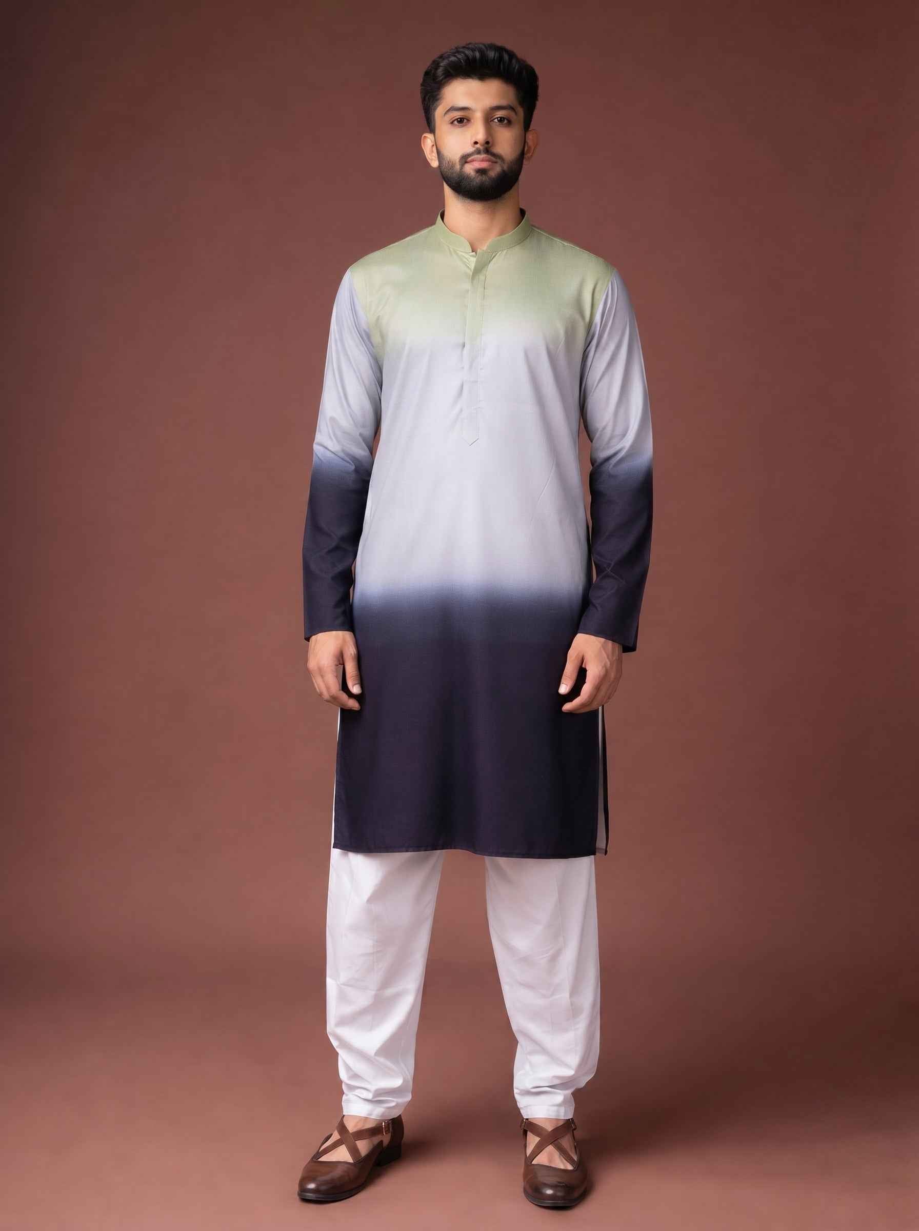 Aespen Mint and Black Ombre Kurta For Men - Aespenfashion.com