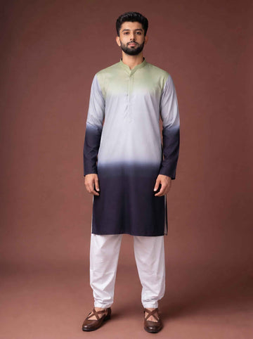 Aespen Mint and Black Ombre Kurta For Men - Aespenfashion.com
