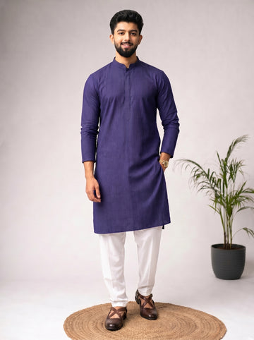 Aespen Blue Kurta For Men With Textured Weave - Aespenfashion.com