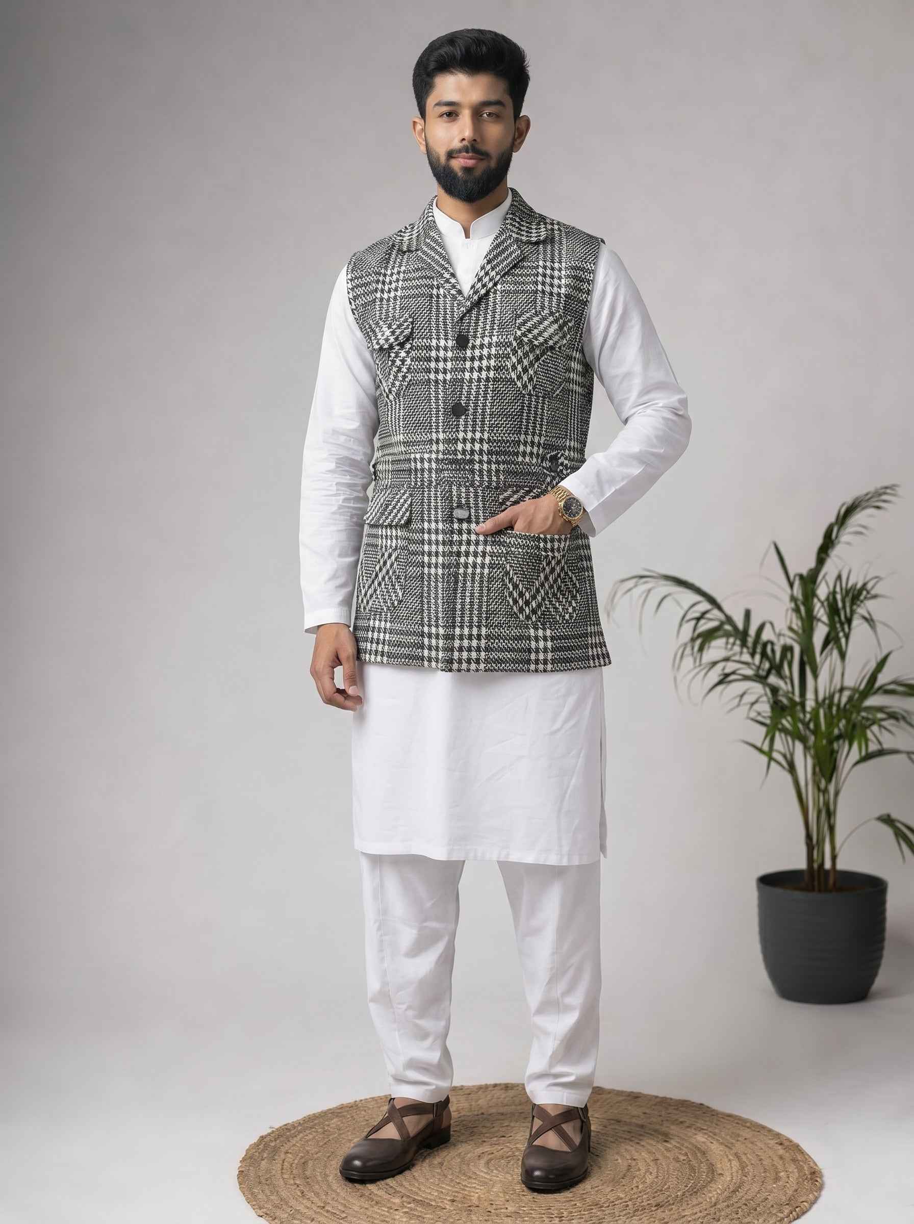 Aespen Tailored Fit Tweed BlazerJacket For Men With Houndstooth Pattern - Aespenfashion.com