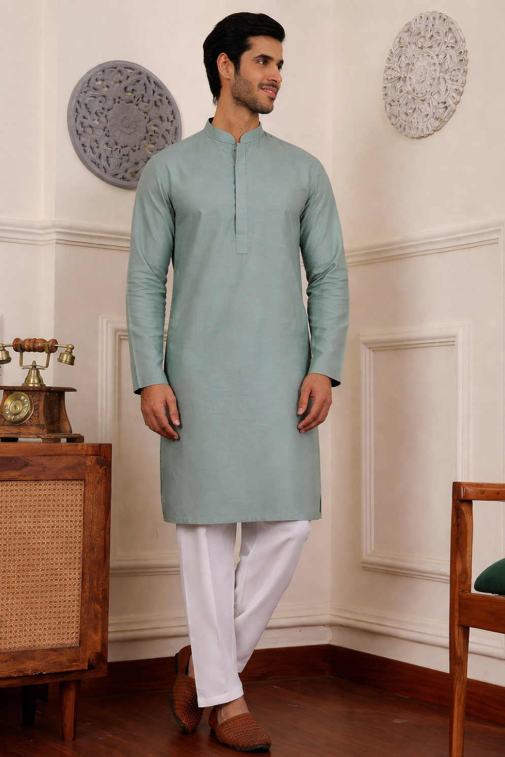 Aespen  Classic Grey Cotton Silk Kurta For Men - Aespenfashion.com