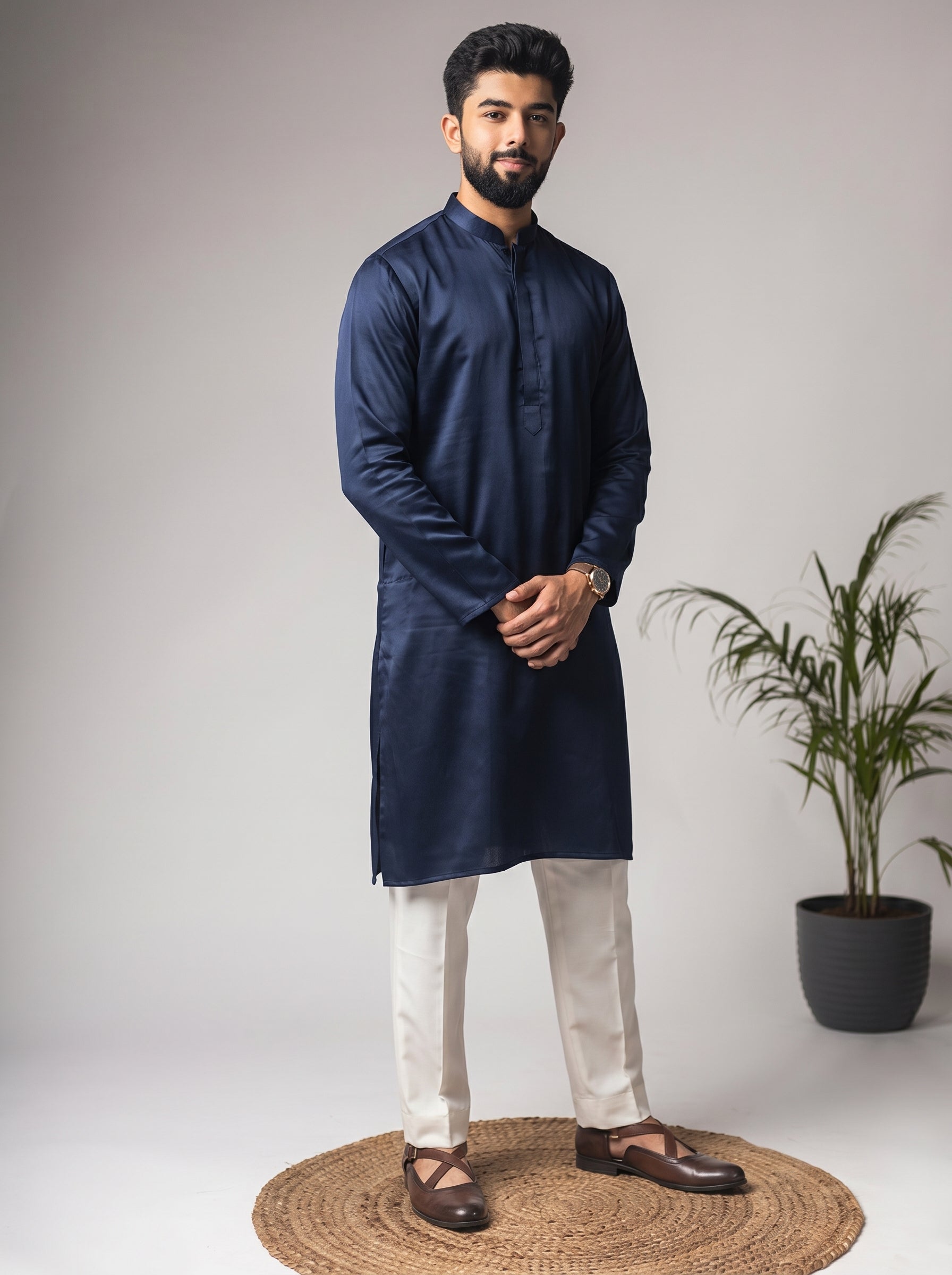Aespen  Classic Navy Kurta For Men - Aespenfashion.com