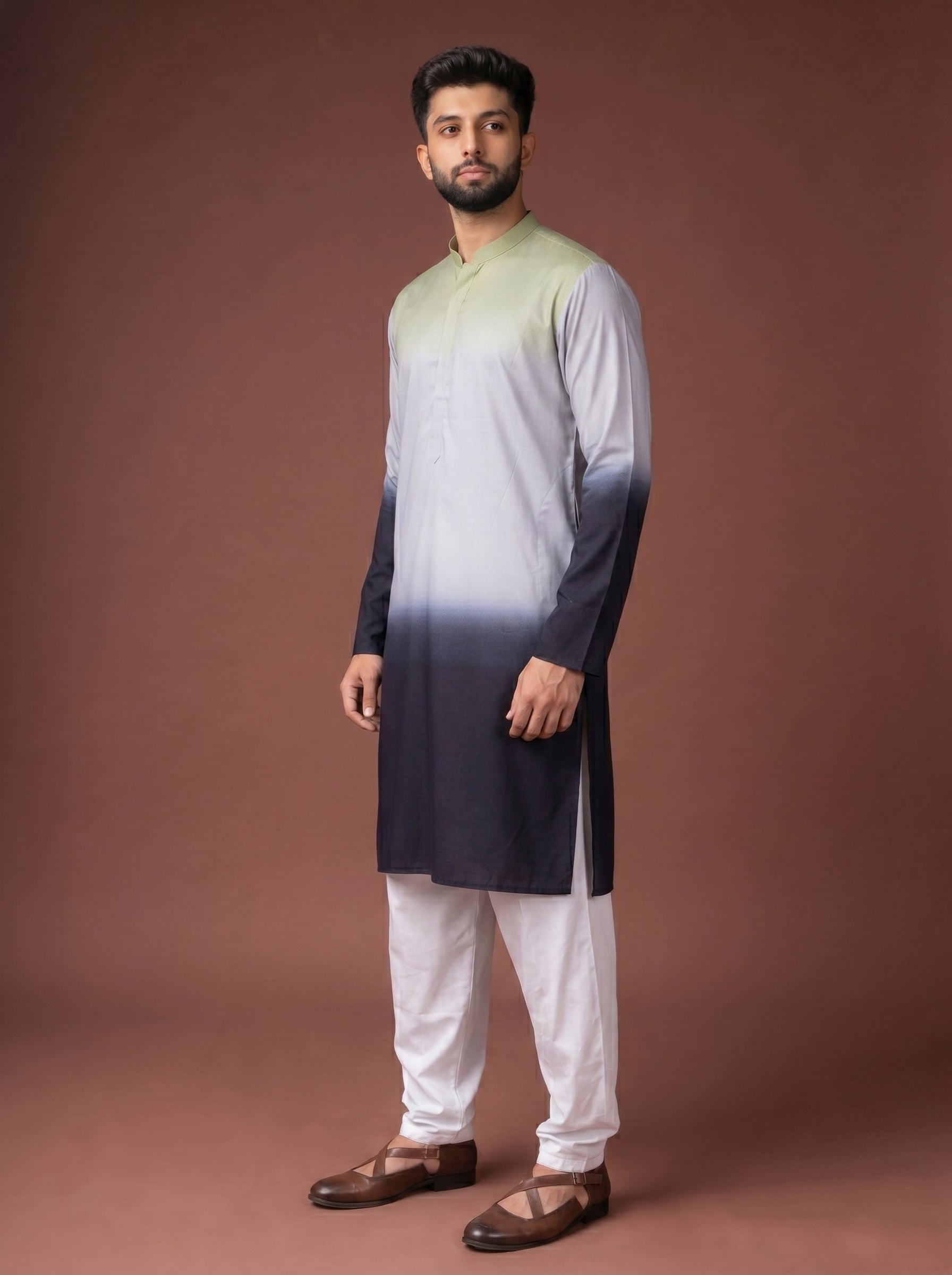 Aespen Mint and Black Ombre Kurta For Men - Aespenfashion.com