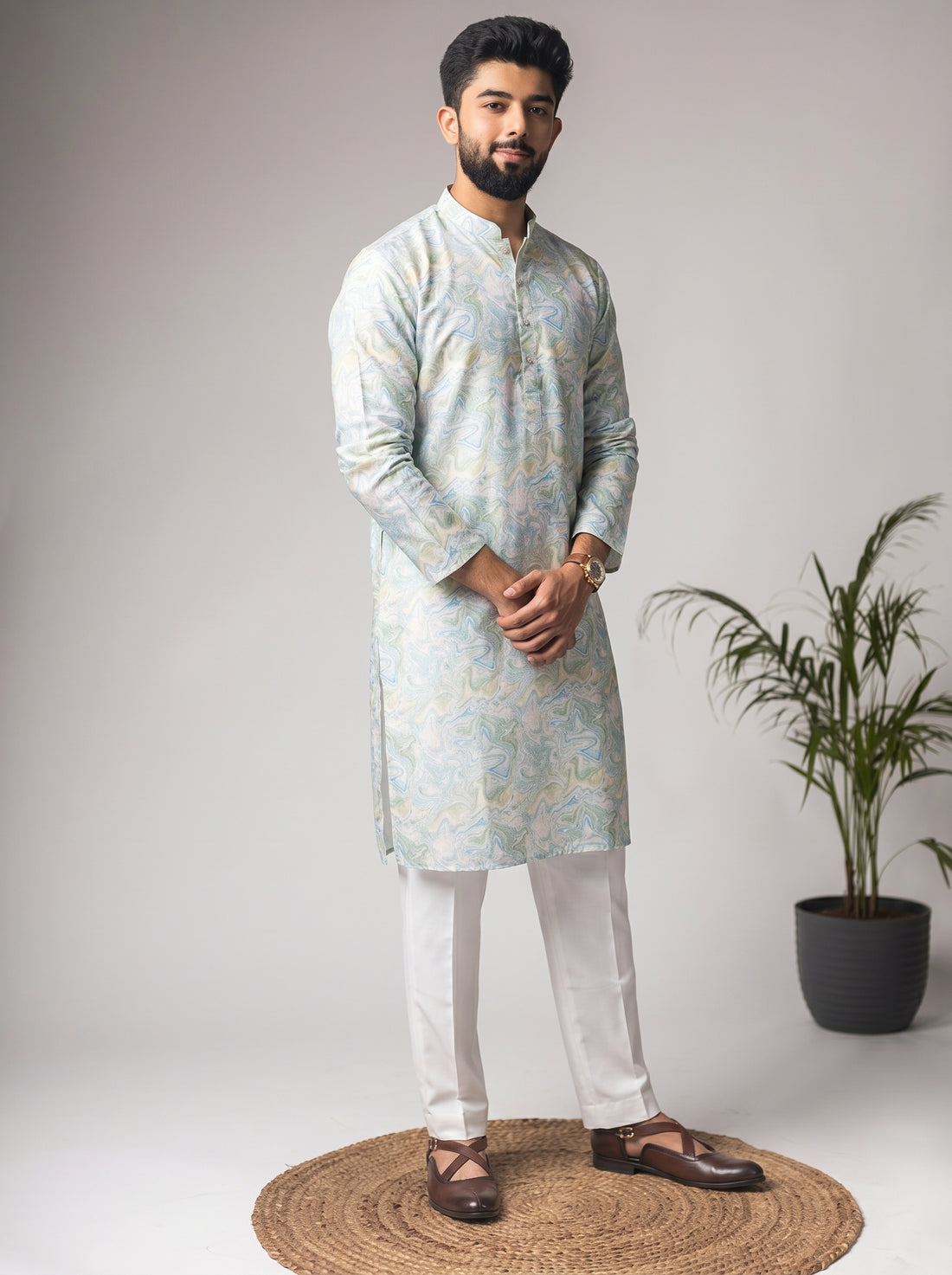 Aespen MultiColor Jacquard Kurta For Men With Abstract Print - Aespenfashion.com