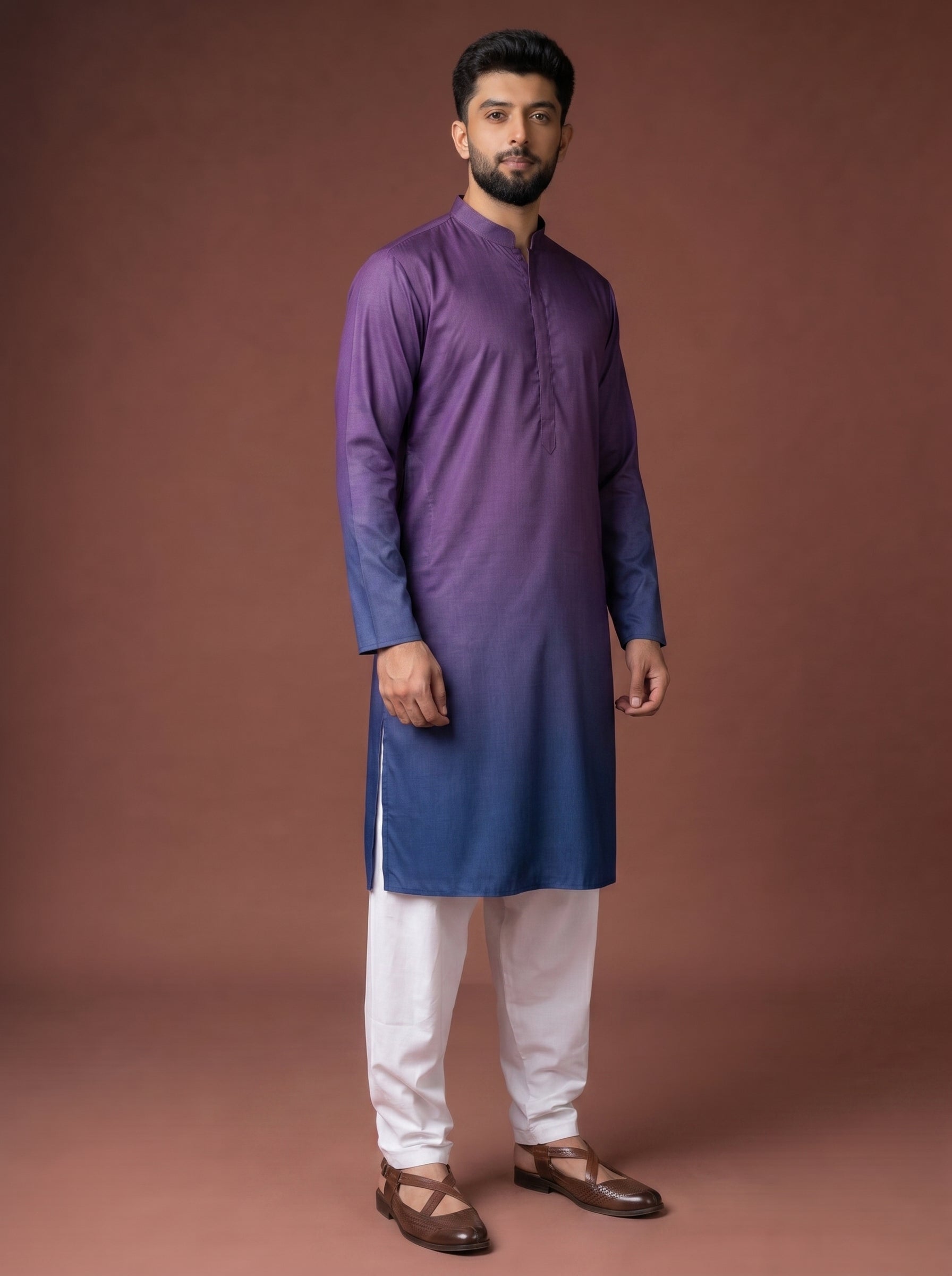 Aespen Purple and Indigo Ombre Kurta For Men - Aespenfashion.com
