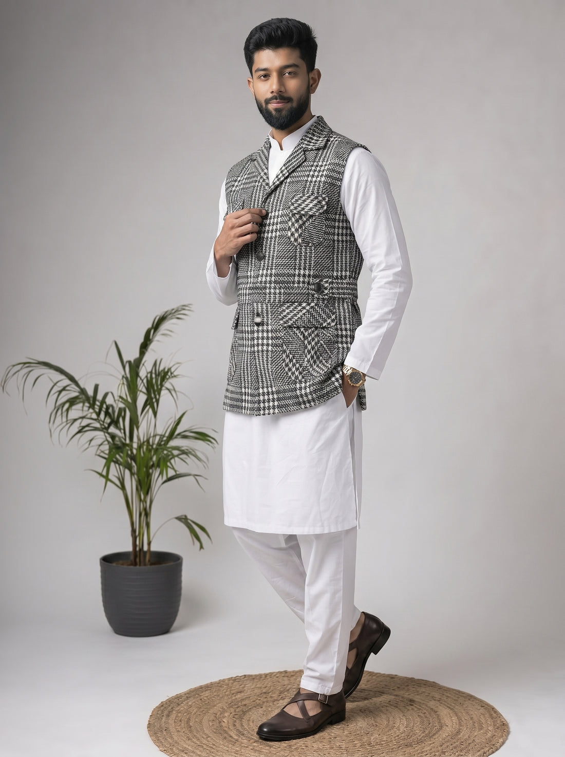 Aespen Tailored Fit Tweed BlazerJacket For Men With Houndstooth Pattern - Aespenfashion.com