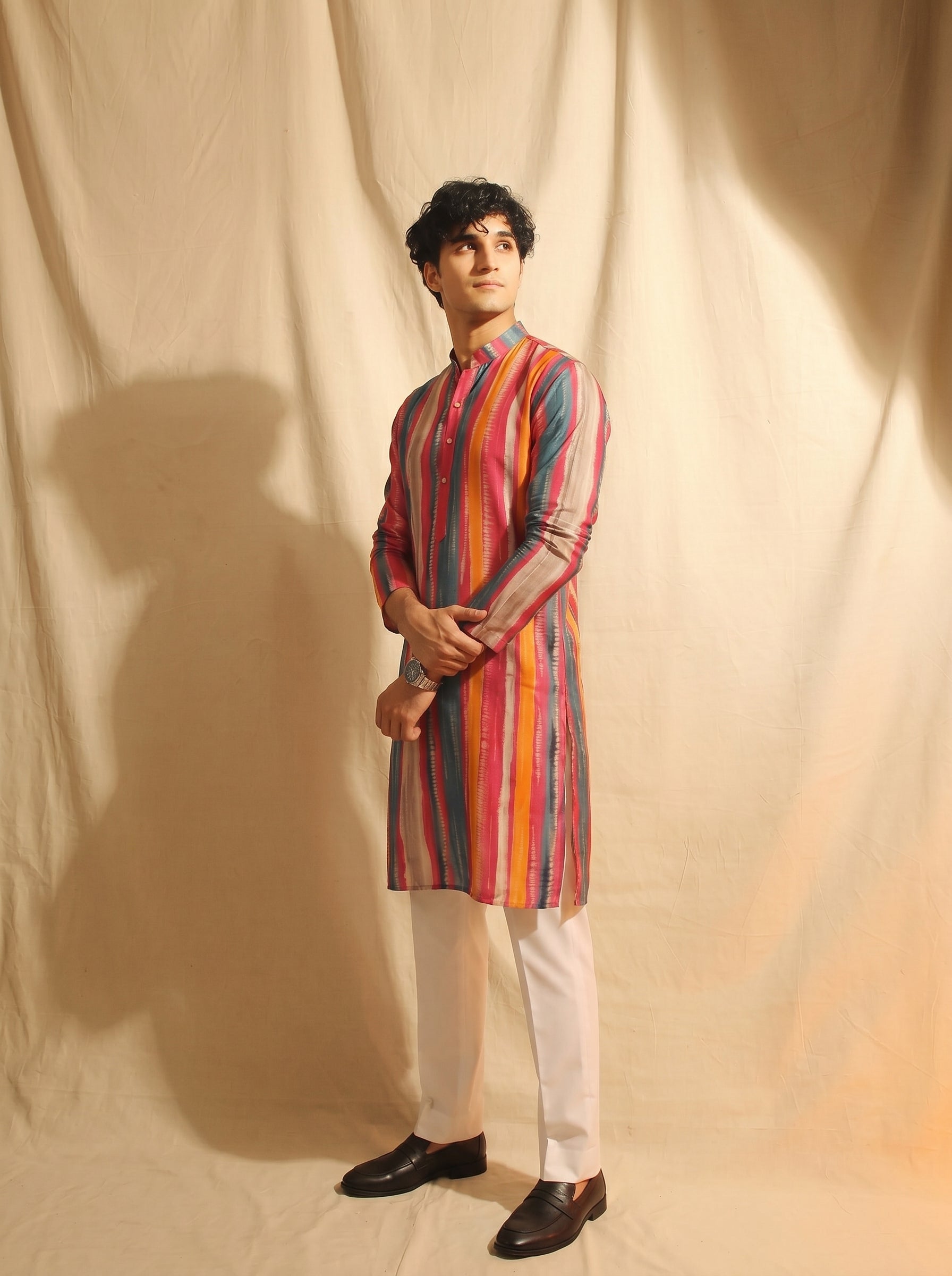 Aespen Multi Kurta For Men With Stripes Pattern - Aespenfashion.com