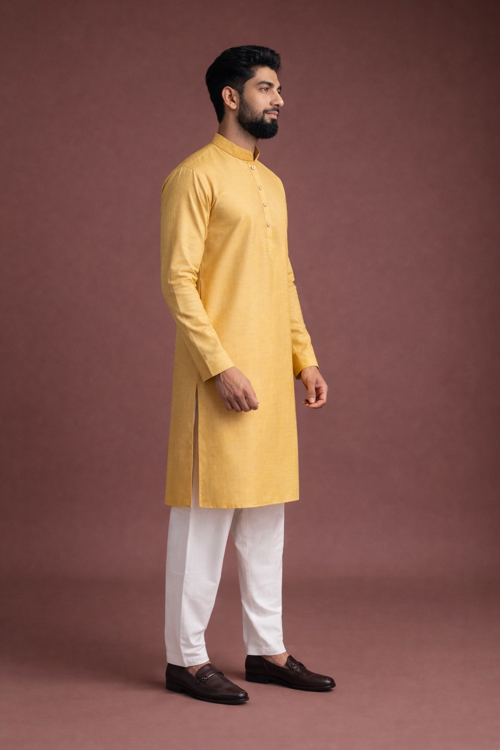 Aespen Premium Mustard Cotton Silk Kurta For Men - Aespenfashion.com
