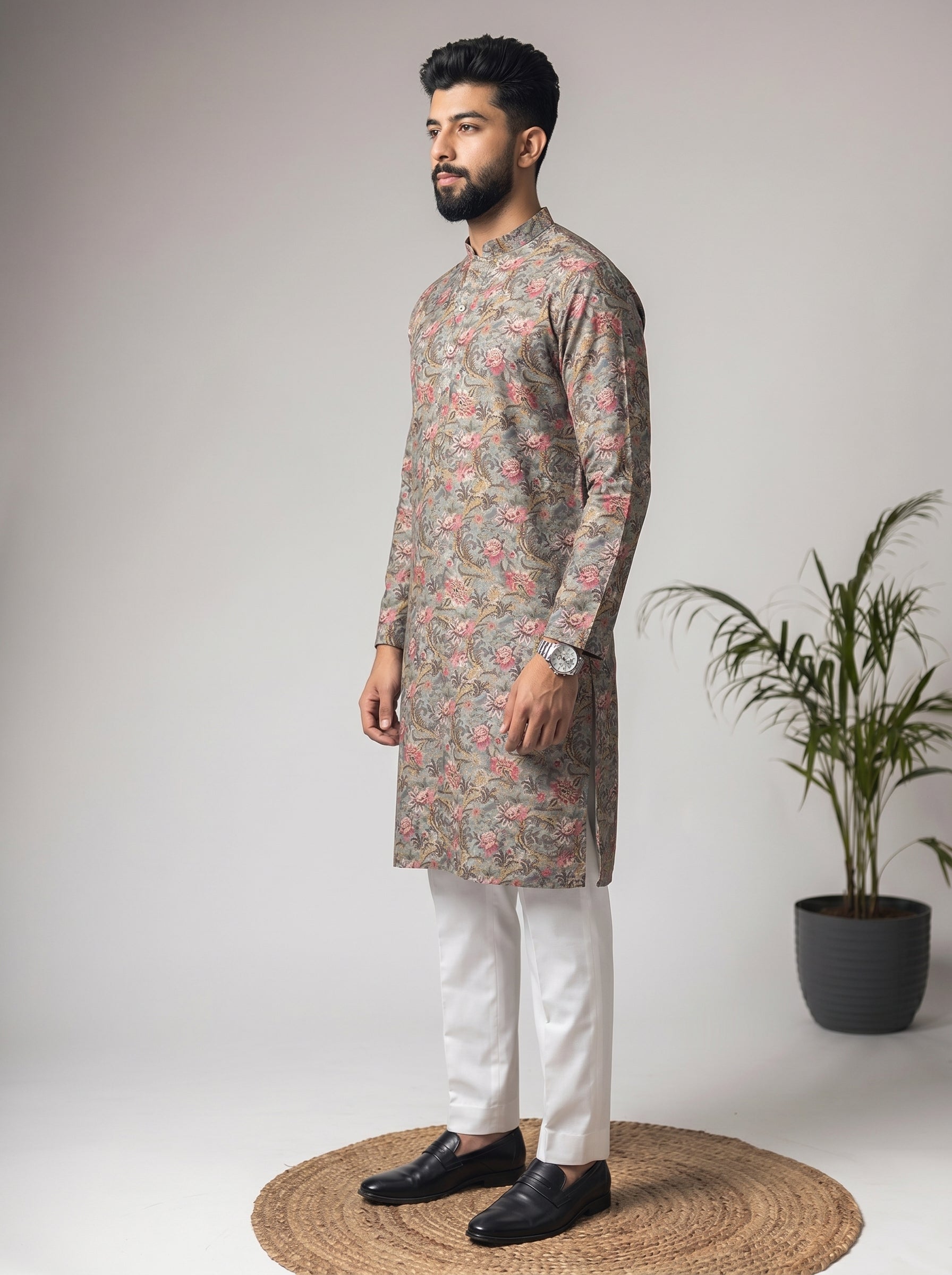 Aespen Olive Crepe Kurta For Men With Ethnic Motif - Aespenfashion.com