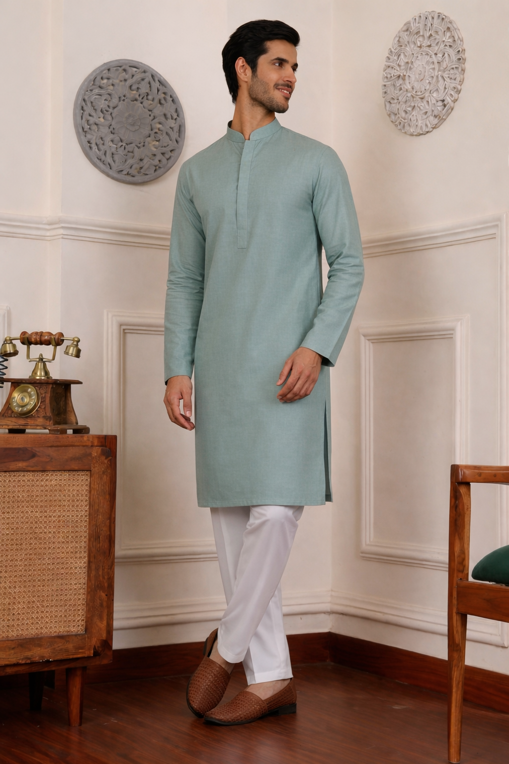 Aespen  Classic Grey Cotton Silk Kurta For Men - Aespenfashion.com