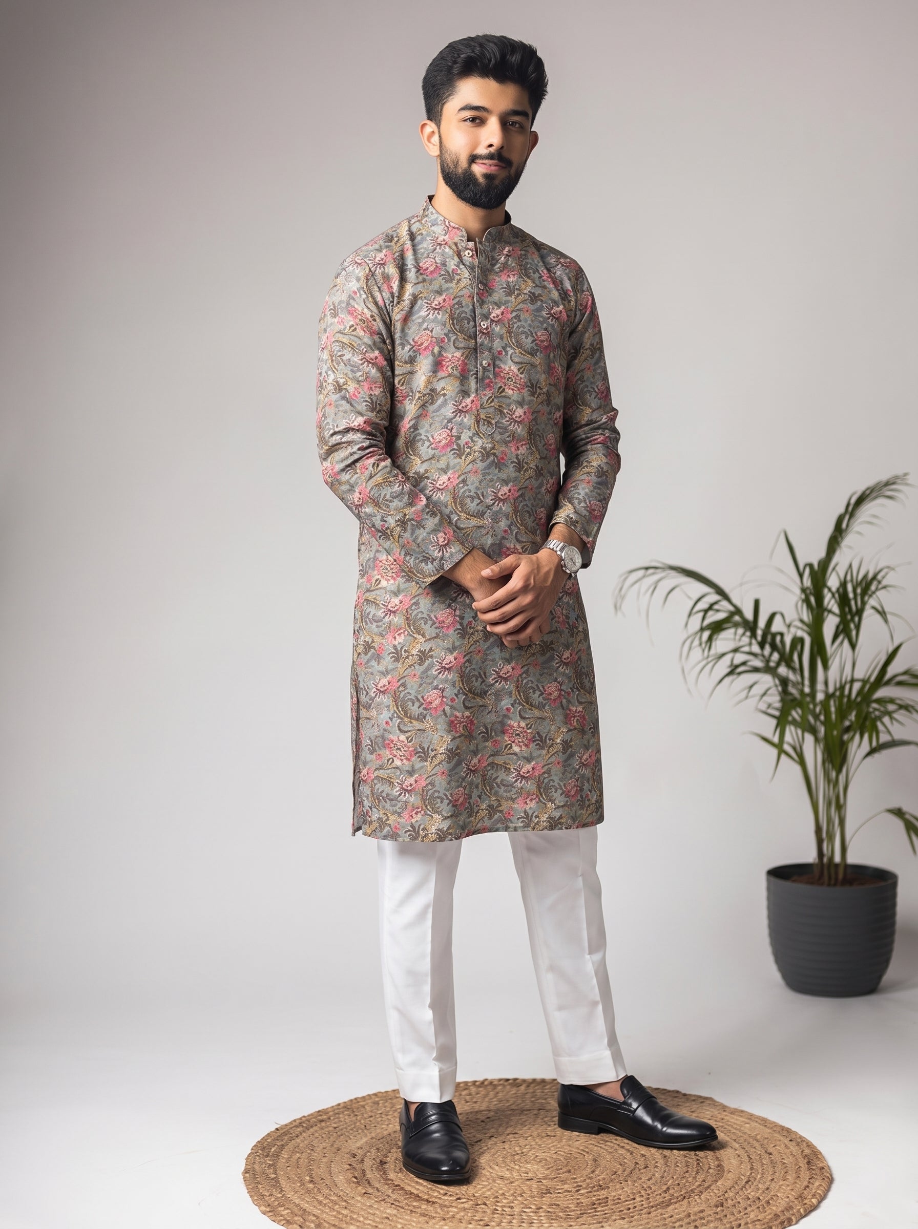 Aespen Olive Crepe Kurta For Men With Ethnic Motif - Aespenfashion.com