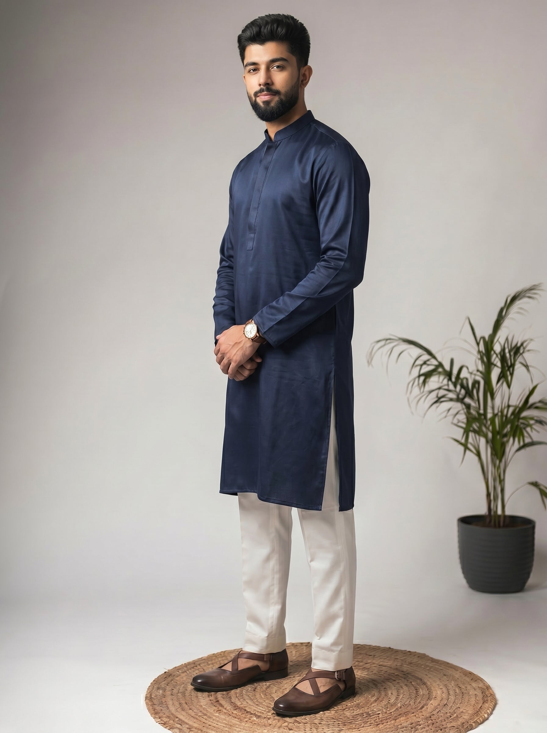 Aespen  Classic Navy Kurta For Men - Aespenfashion.com
