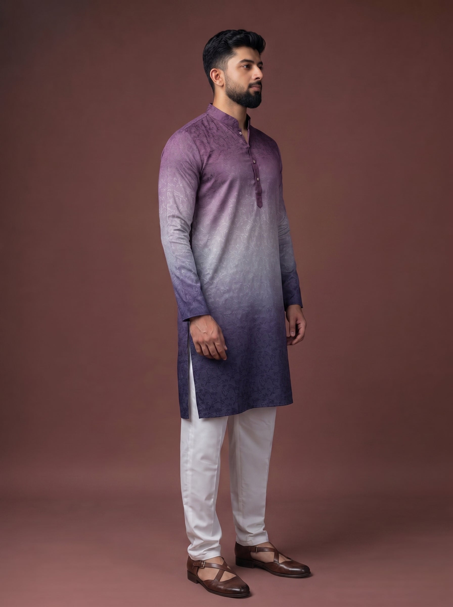 Aespen Purple Jaquard Kurta Jacket Set For Men With Printed Design - Aespenfashion.com
