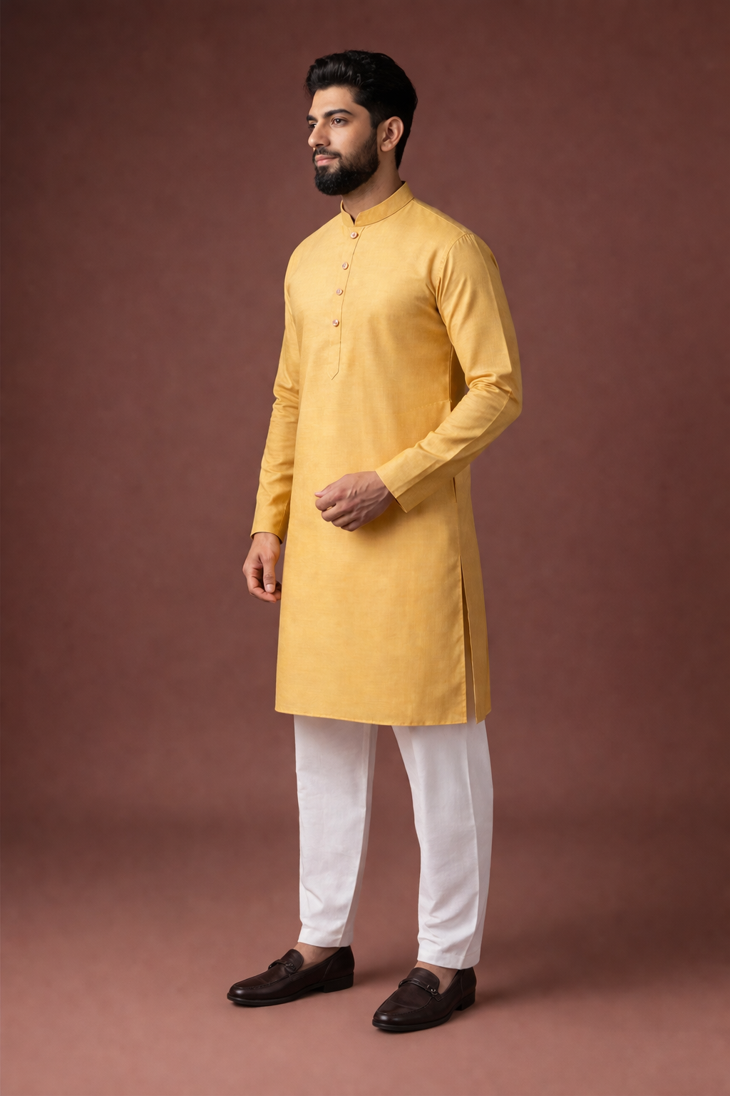 Aespen Premium Mustard Cotton Silk Kurta For Men - Aespenfashion.com