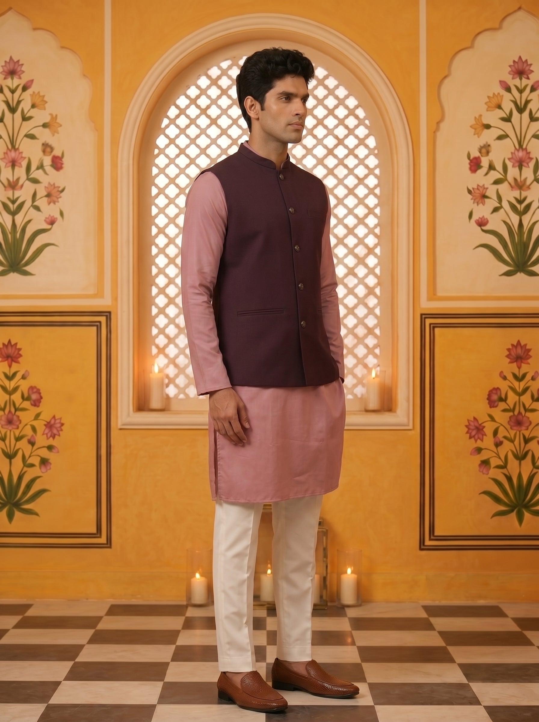 Aespen Royal Wine Lurex Cotton Nehru Jacket For Men - Aespenfashion.com