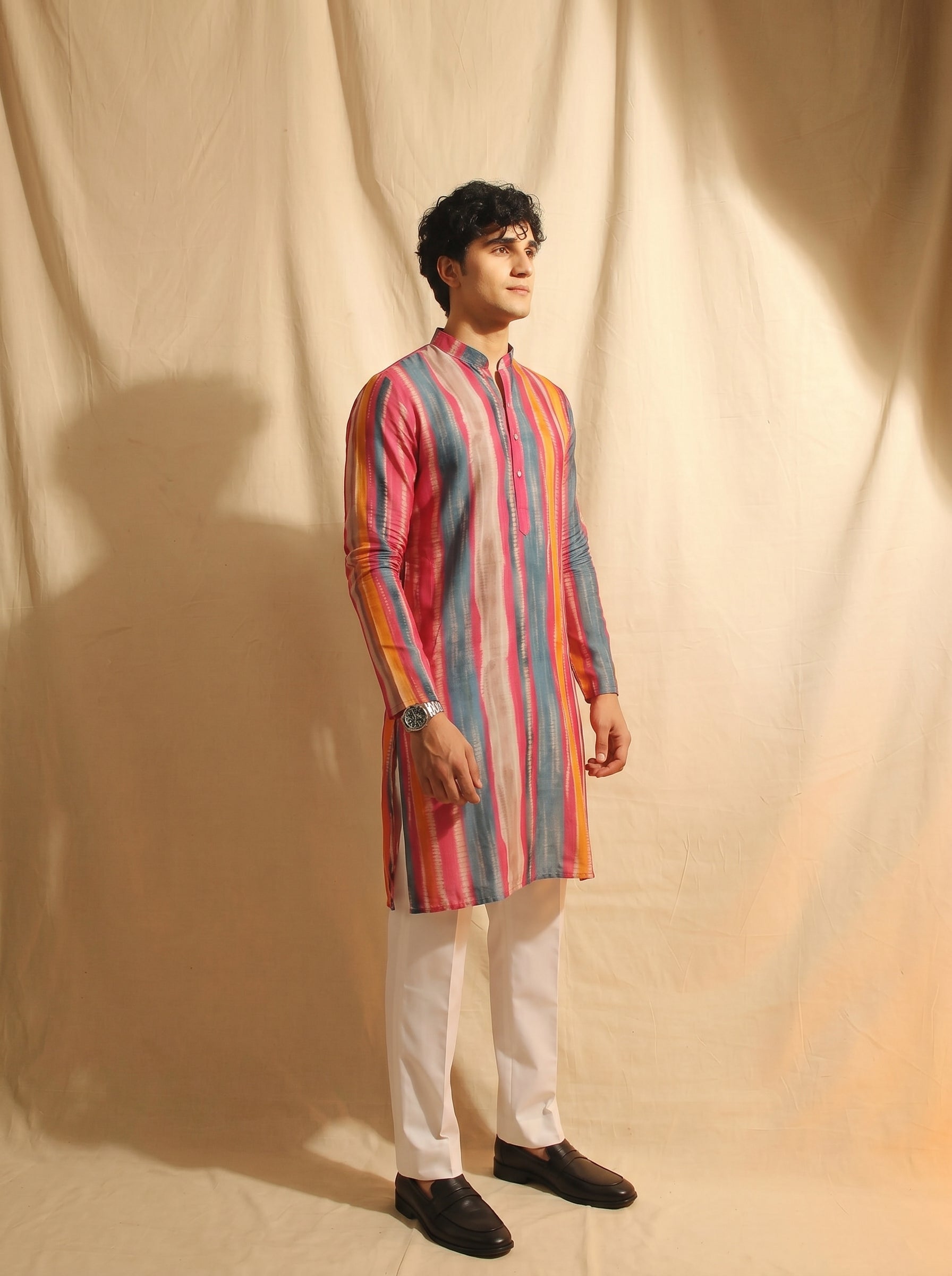 Aespen Multi Kurta For Men With Stripes Pattern - Aespenfashion.com