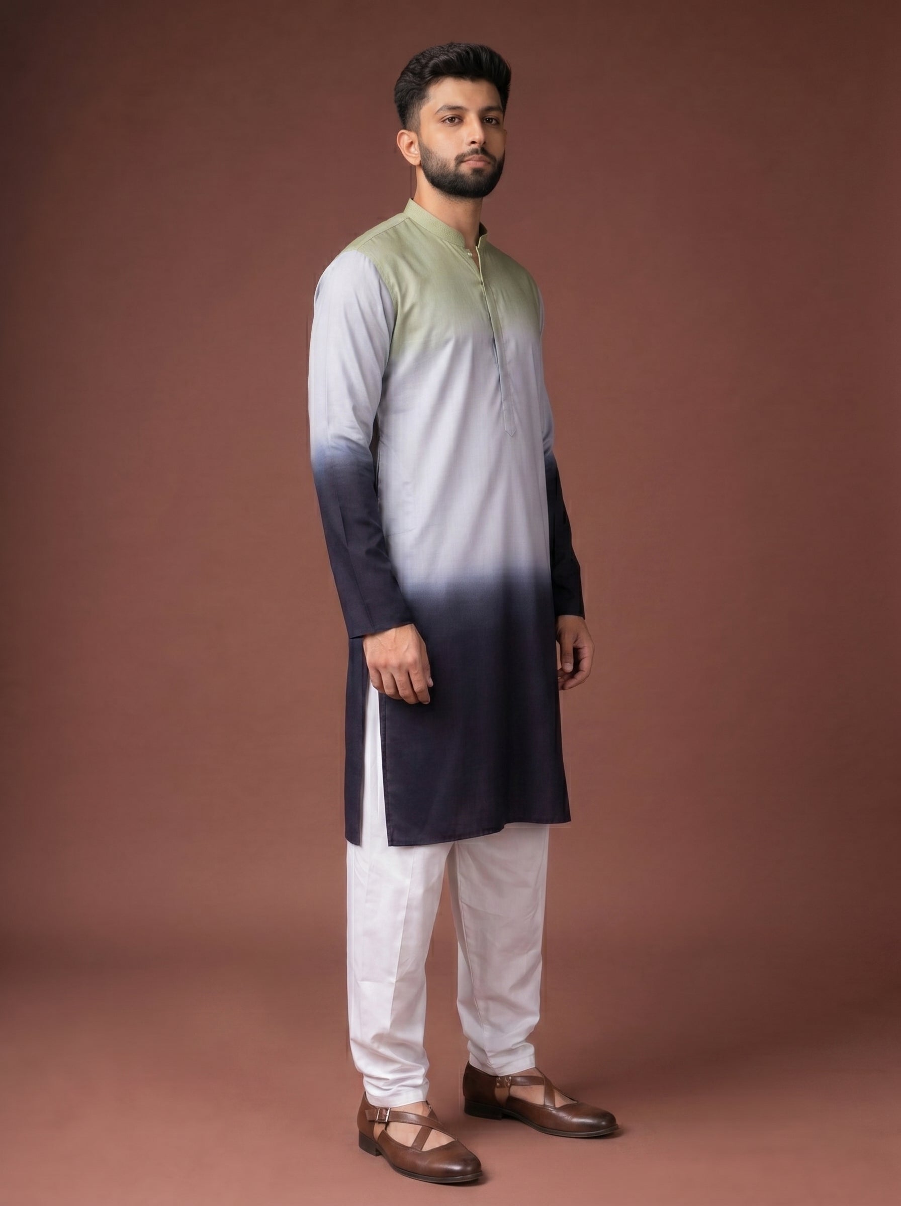 Aespen Mint and Black Ombre Kurta For Men - Aespenfashion.com