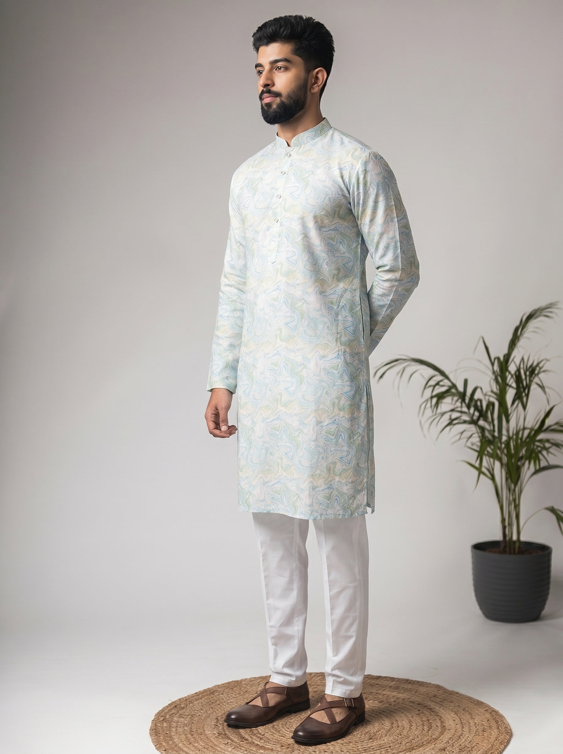 Aespen MultiColor Jacquard Kurta For Men With Abstract Print - Aespenfashion.com