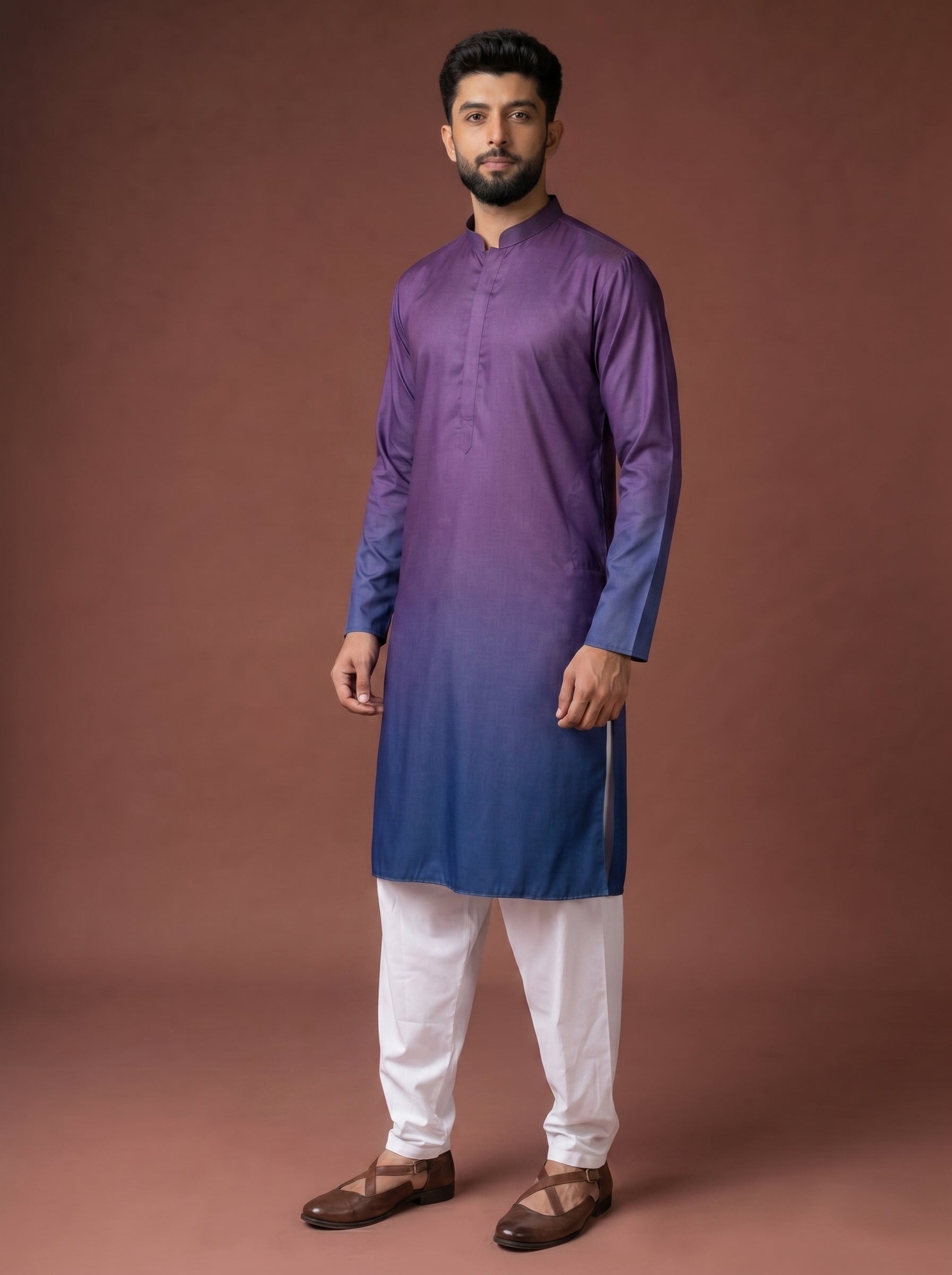 Aespen Purple and Indigo Ombre Kurta For Men - Aespenfashion.com