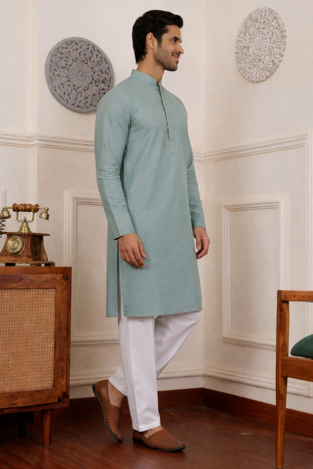Aespen  Classic Grey Cotton Silk Kurta For Men - Aespenfashion.com