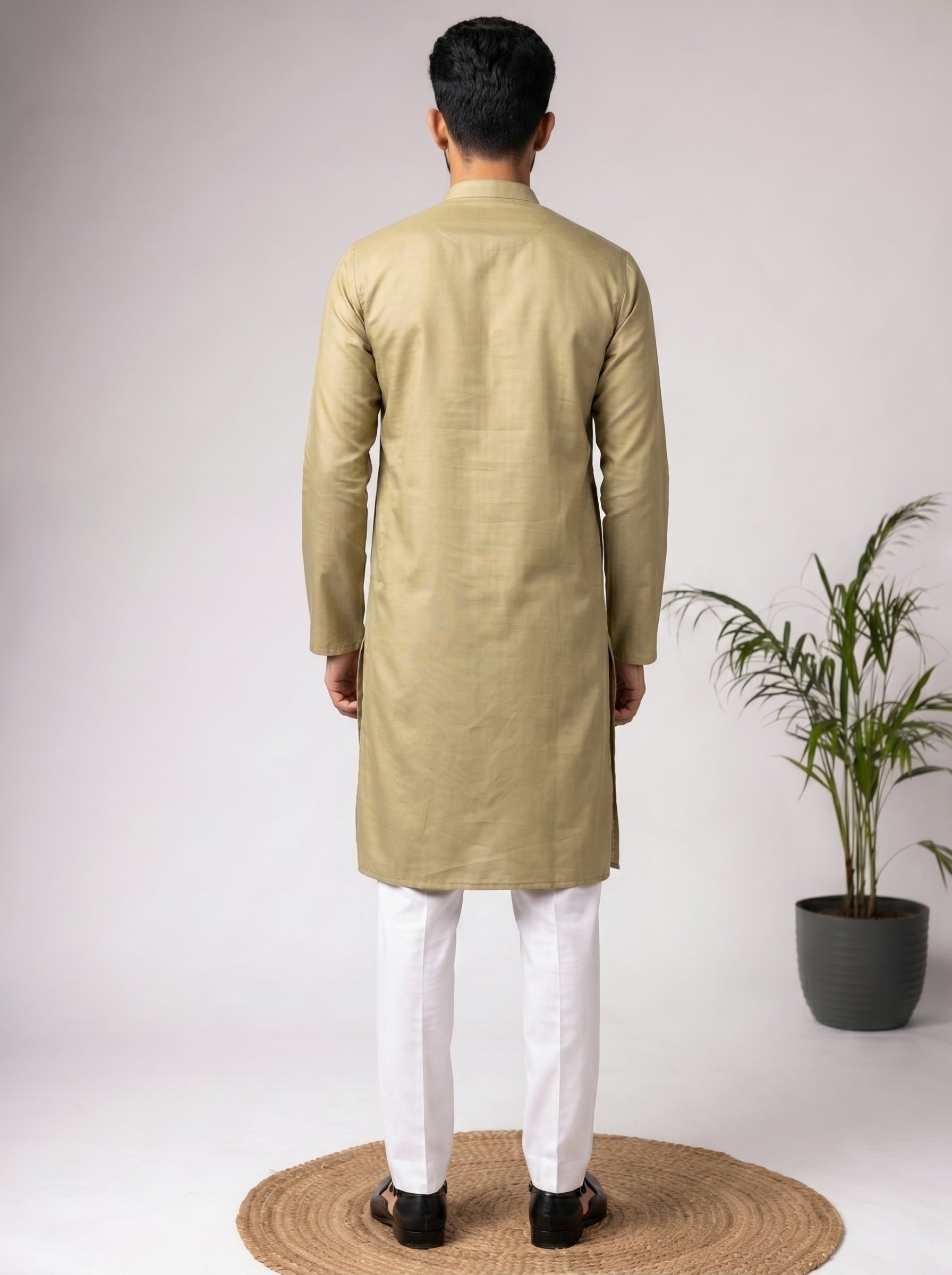Aespen Olive Silk Kurta For Men With Thread and Sequins Embroidery - Aespenfashion.com