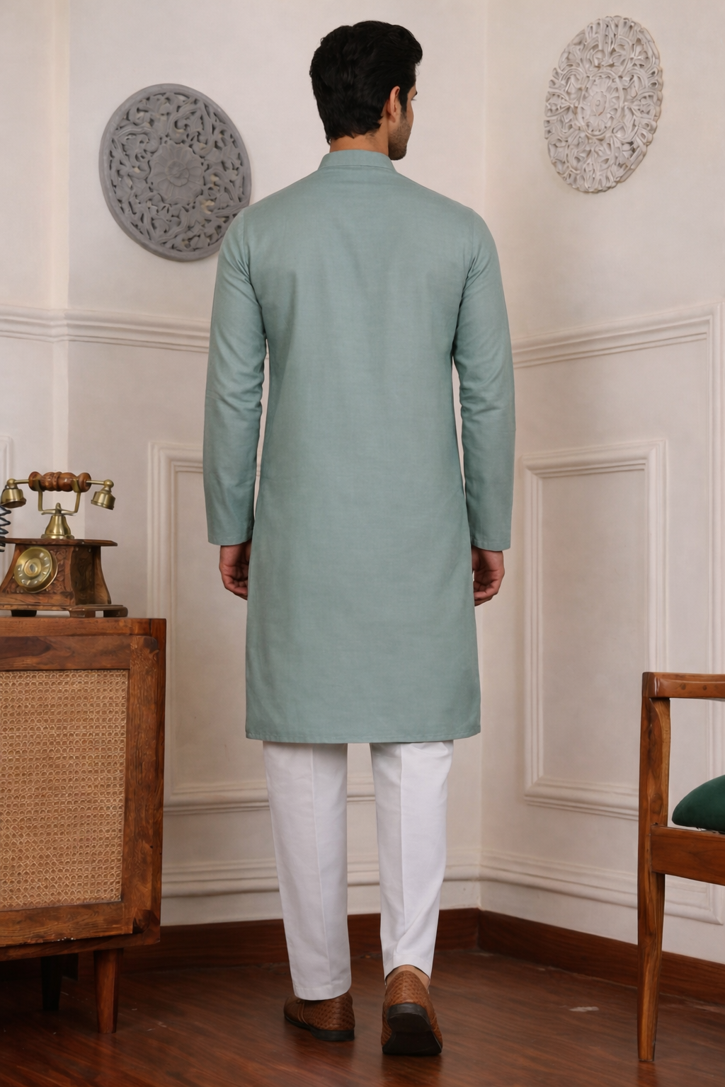 Aespen  Classic Grey Cotton Silk Kurta For Men - Aespenfashion.com