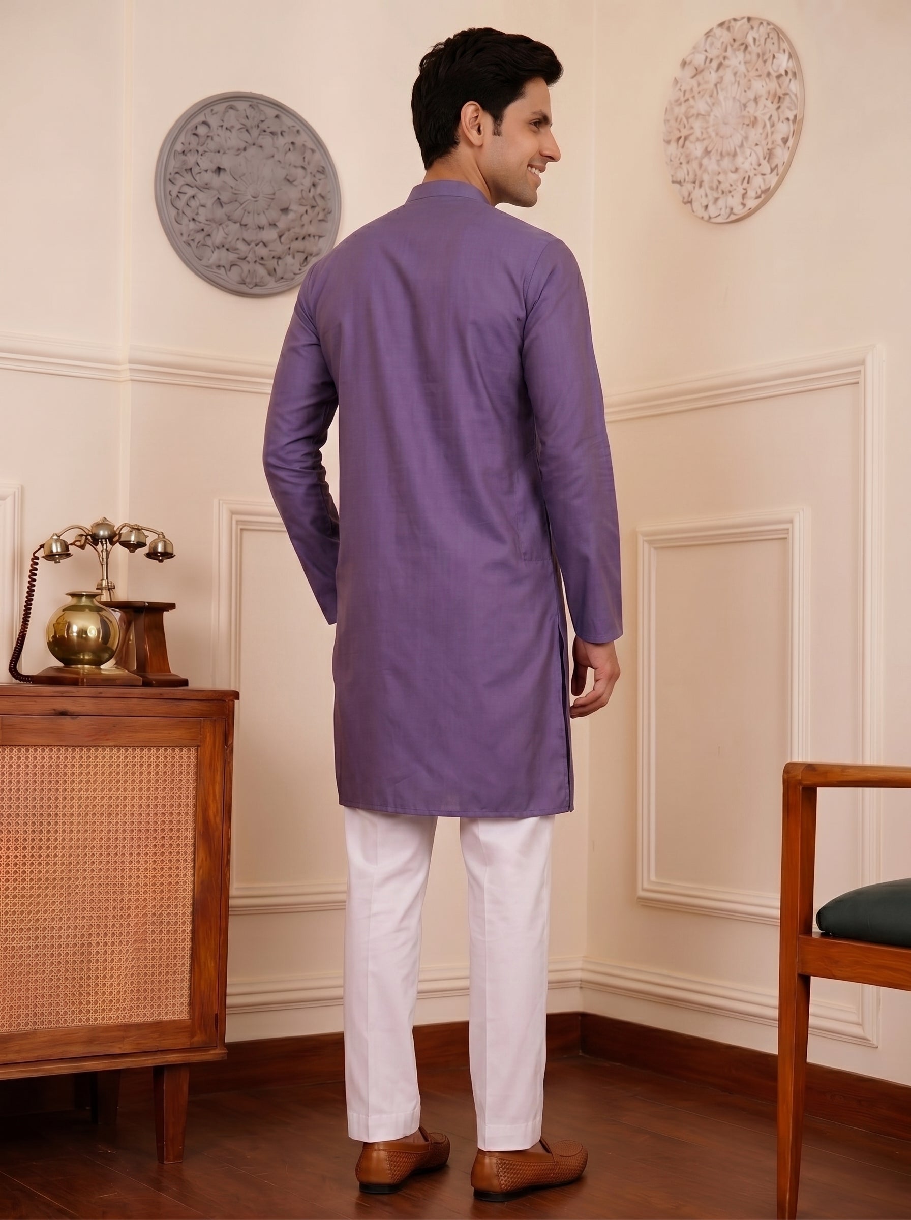 Aespen Premium Lilac Cotton Silk Kurta For Men - Aespenfashion.com