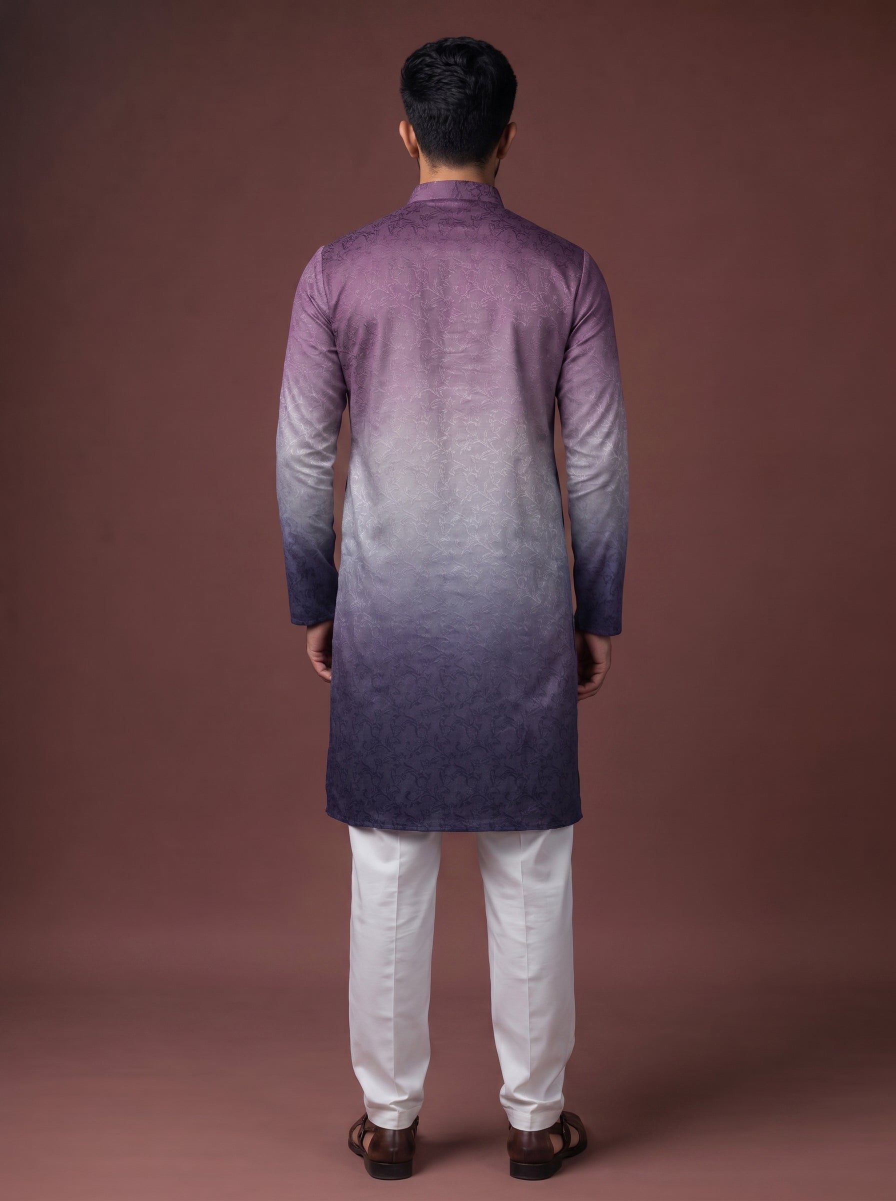 Aespen Purple Jaquard Kurta Jacket Set For Men With Printed Design - Aespenfashion.com