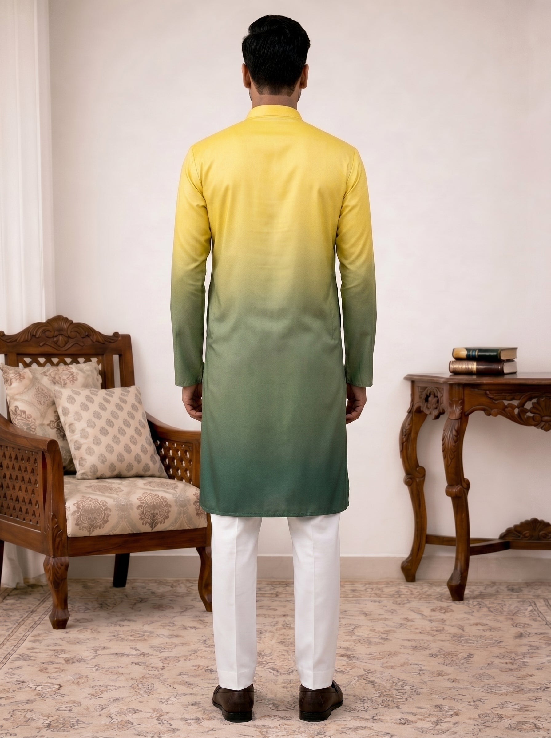 Aespen Yellow and Green Ombre Kurta For Men - Aespenfashion.com