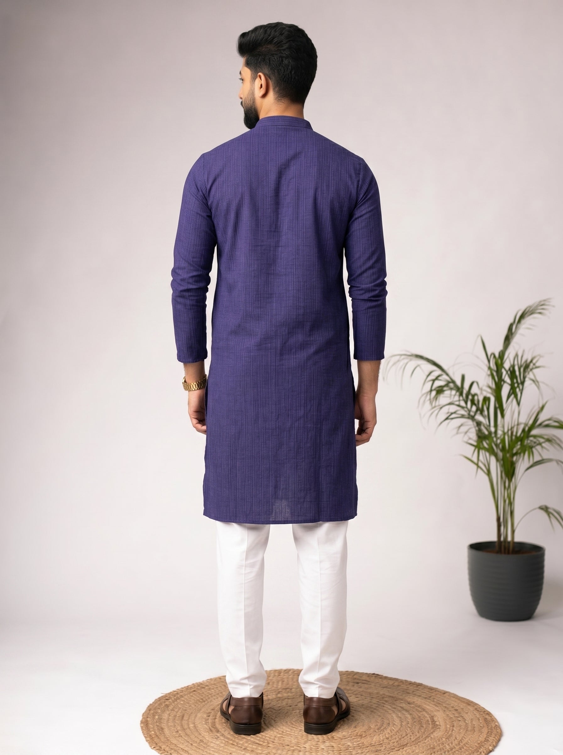 Aespen Blue Kurta For Men With Textured Weave - Aespenfashion.com