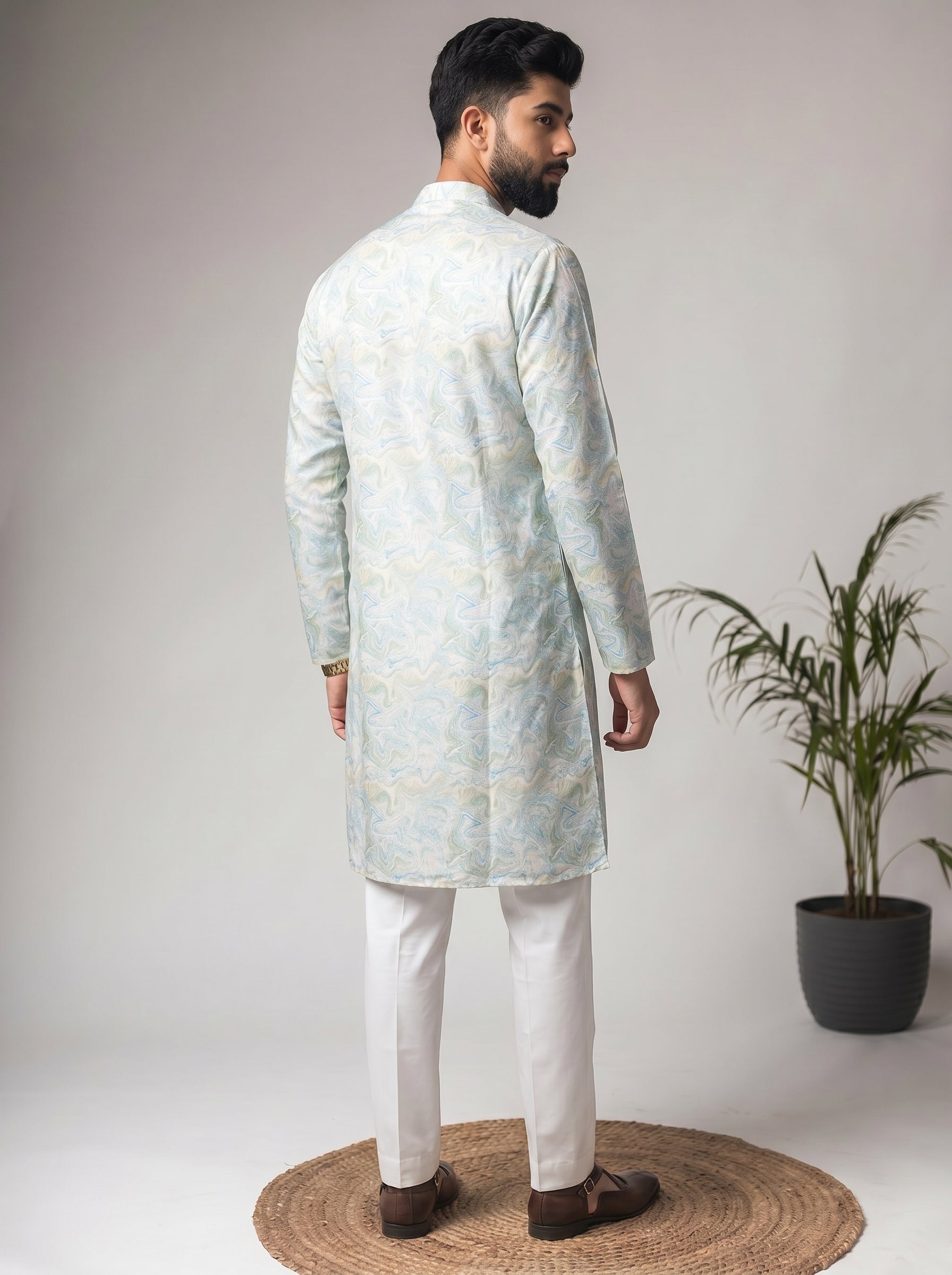 Aespen MultiColor Jacquard Kurta For Men With Abstract Print - Aespenfashion.com