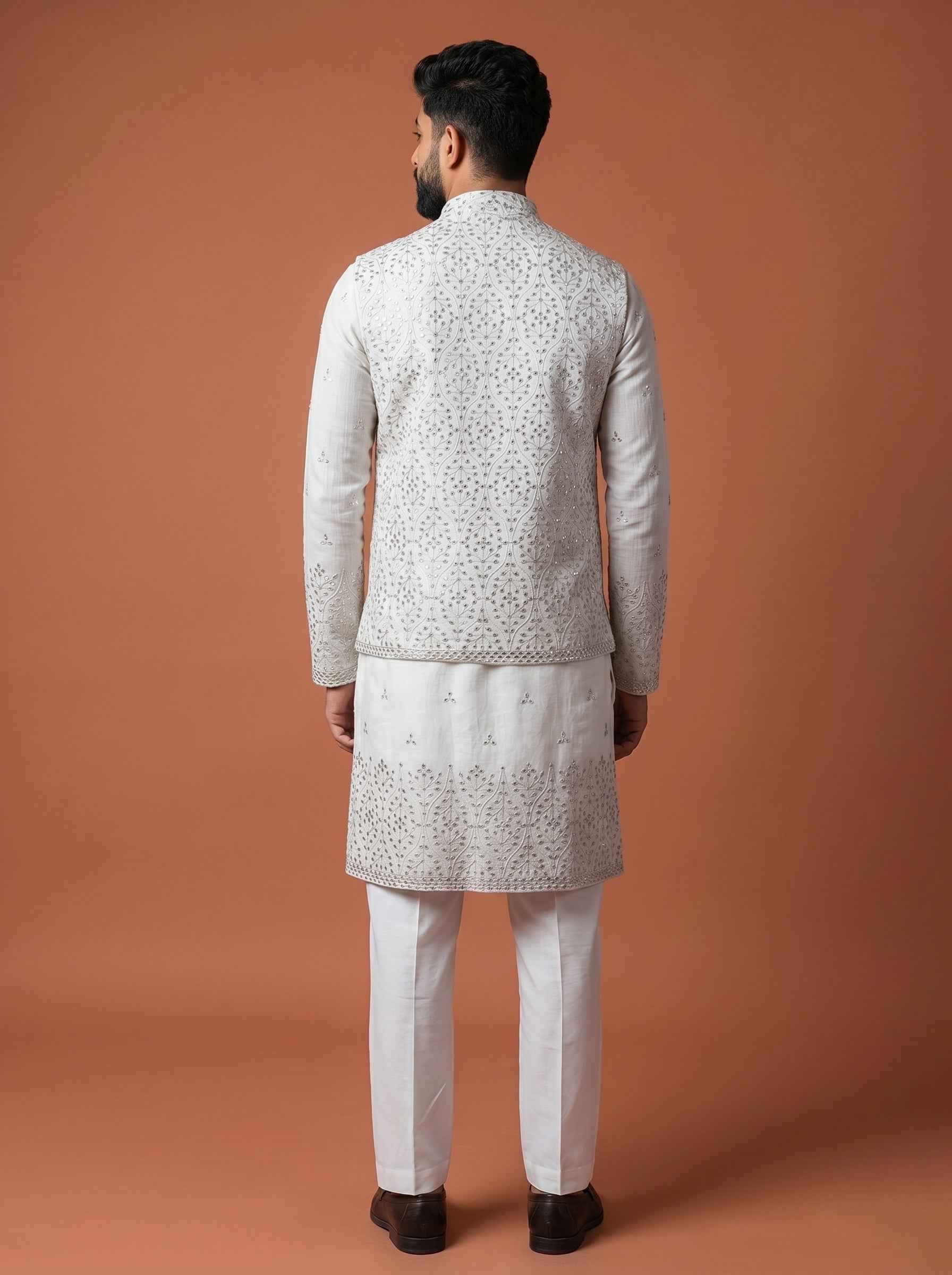 Aespen Offwhite Cotton Silk Kurta Jacket Set For Men With Sequins Embroidery