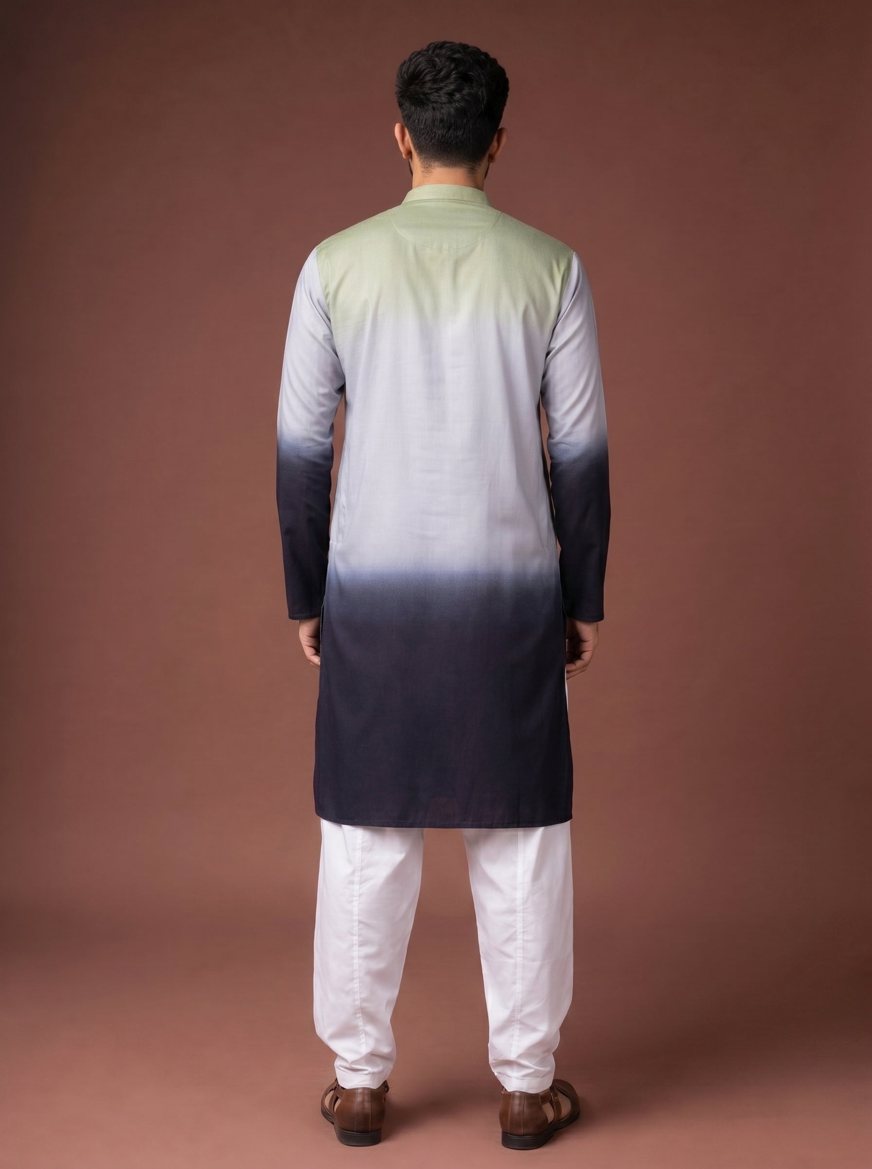 Aespen Mint and Black Ombre Kurta For Men - Aespenfashion.com