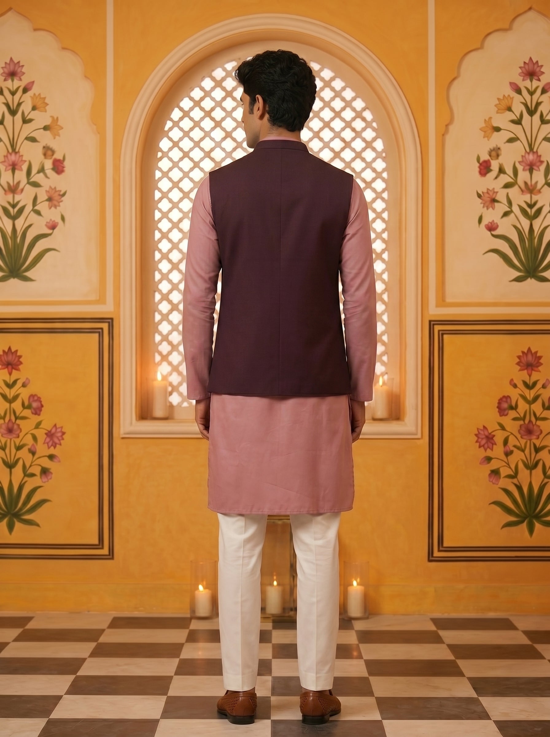 Aespen Royal Wine Lurex Cotton Nehru Jacket For Men - Aespenfashion.com