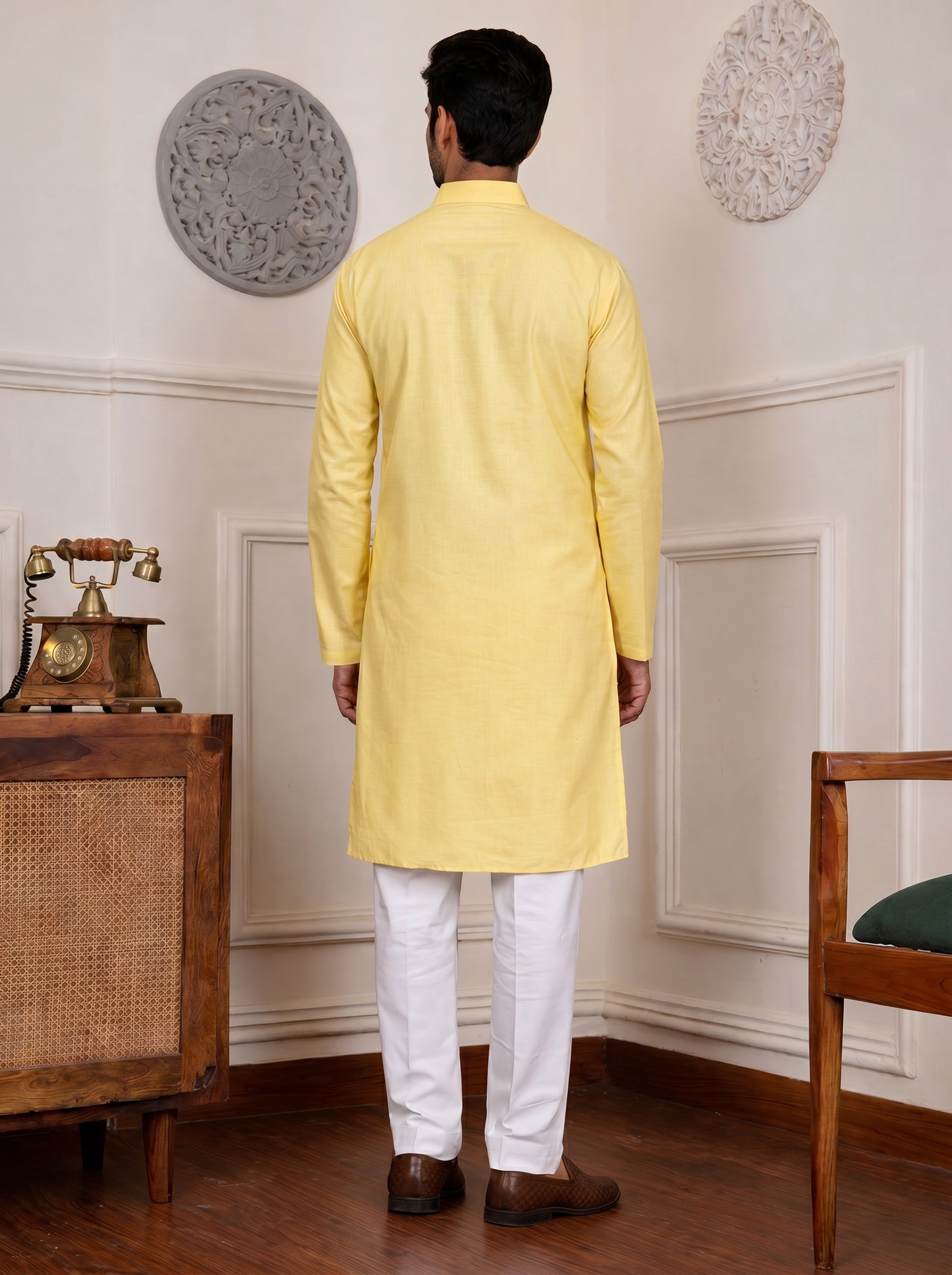 Aespen Yellow Kurta For Men With Thread and Sequins Embroidery - Aespenfashion.com