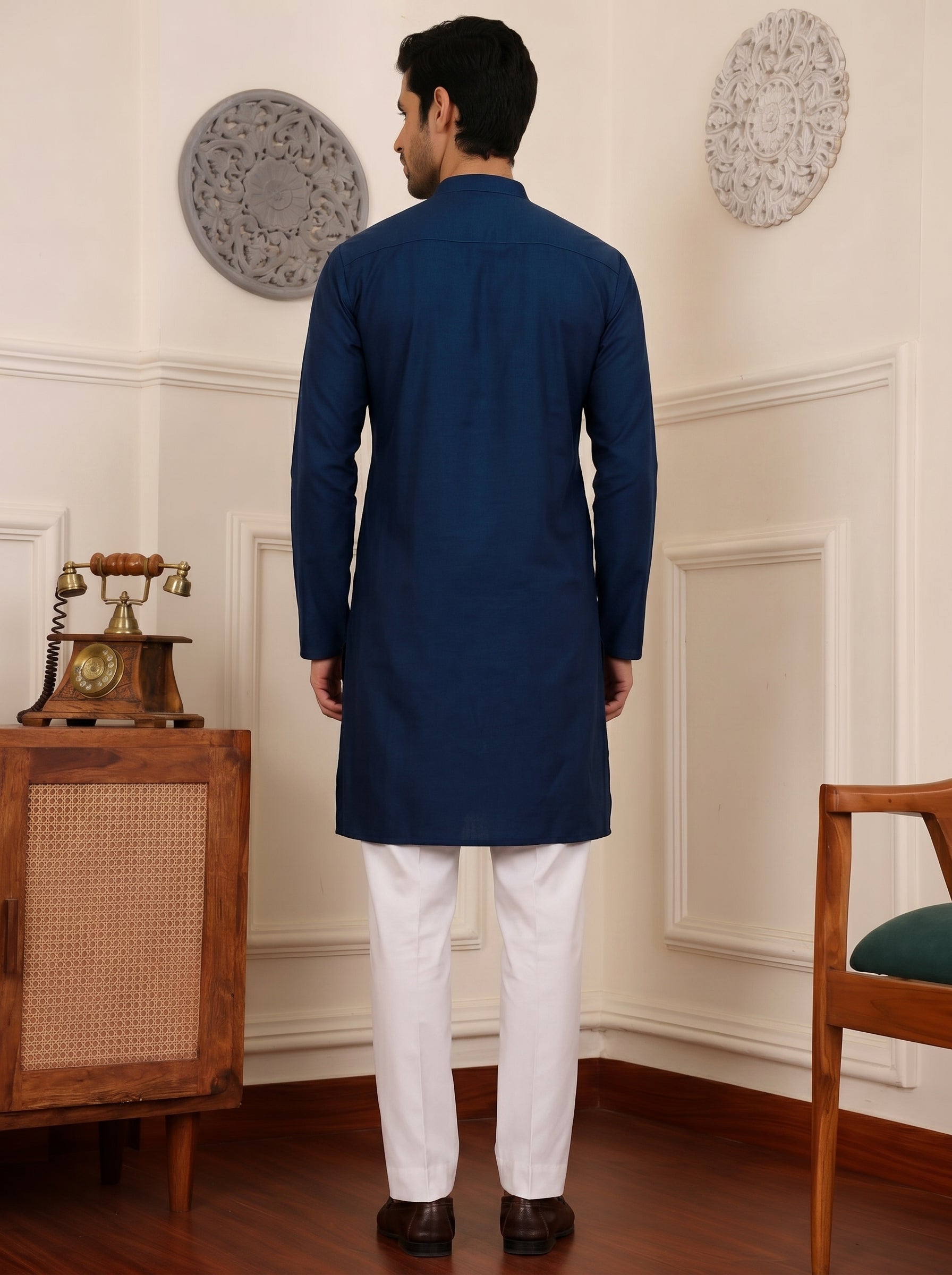 Aespen  Classic Teal Cotton Silk Kurta For Men - Aespenfashion.com