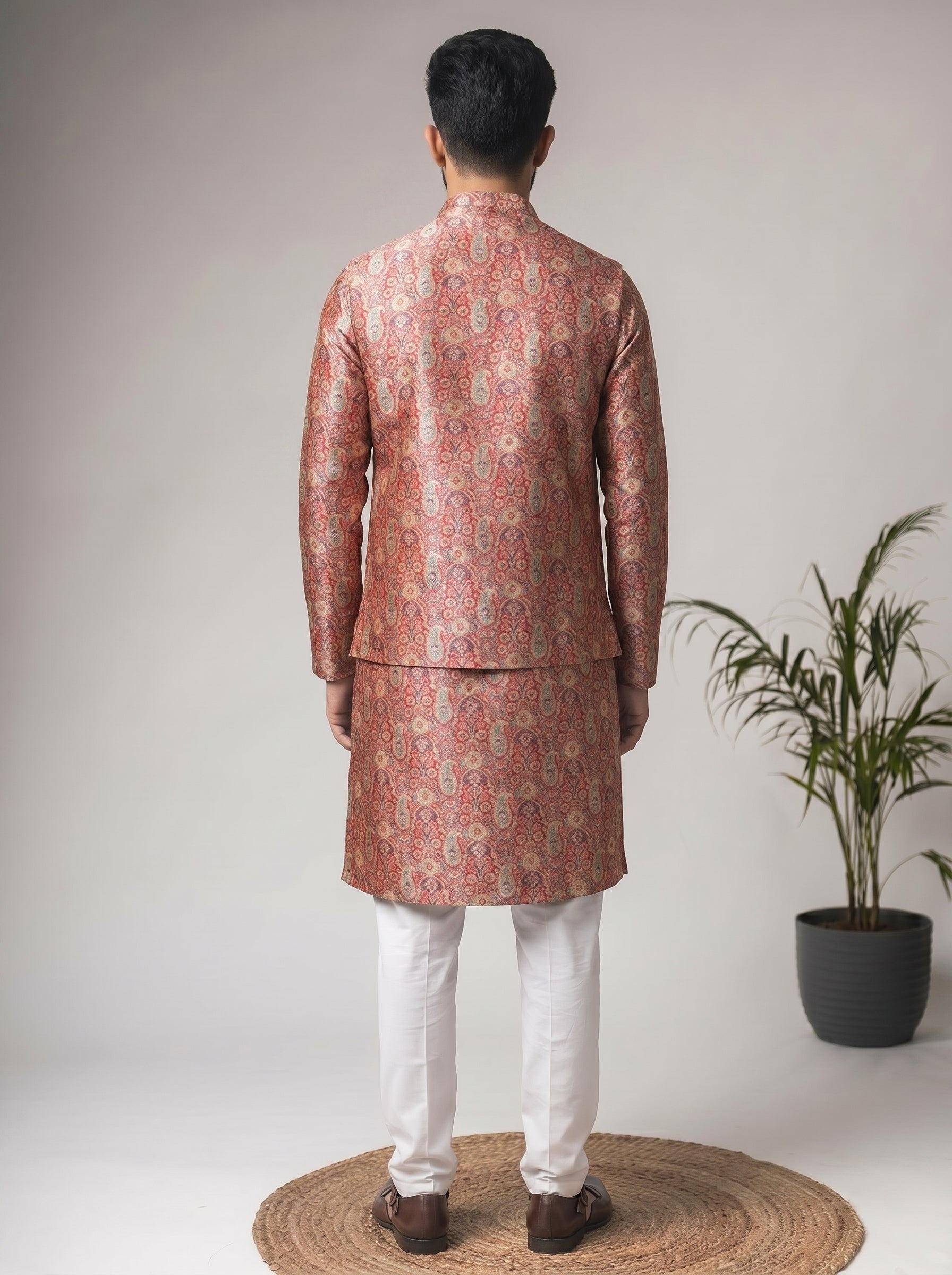 Aespen Multi Jaquard Kurta Jacket Set For Men With Printed Design - Aespenfashion.com