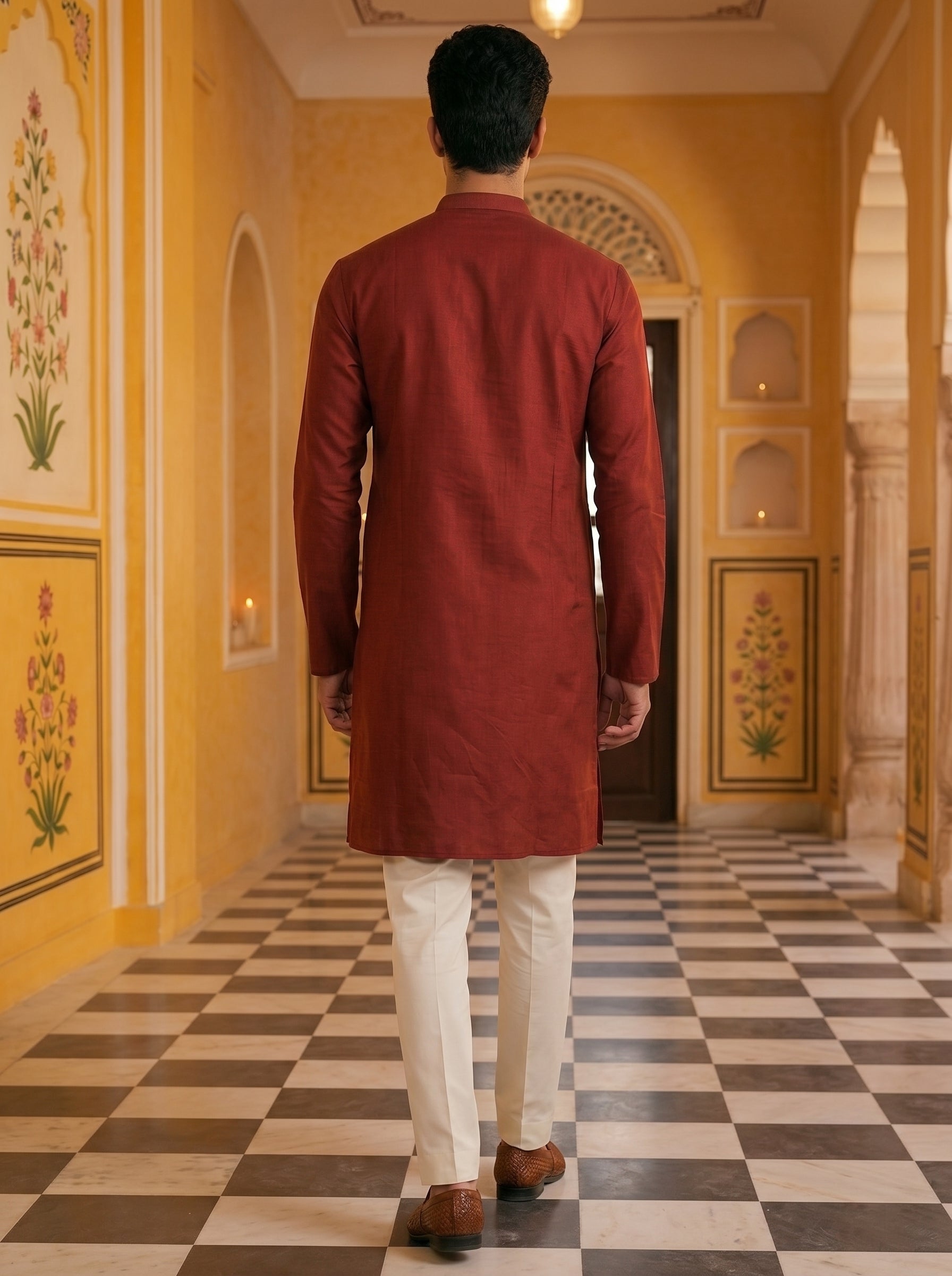 Aespen Maroon Kurta For Men With Thread and Sequins Embroidery Work - Aespenfashion.com