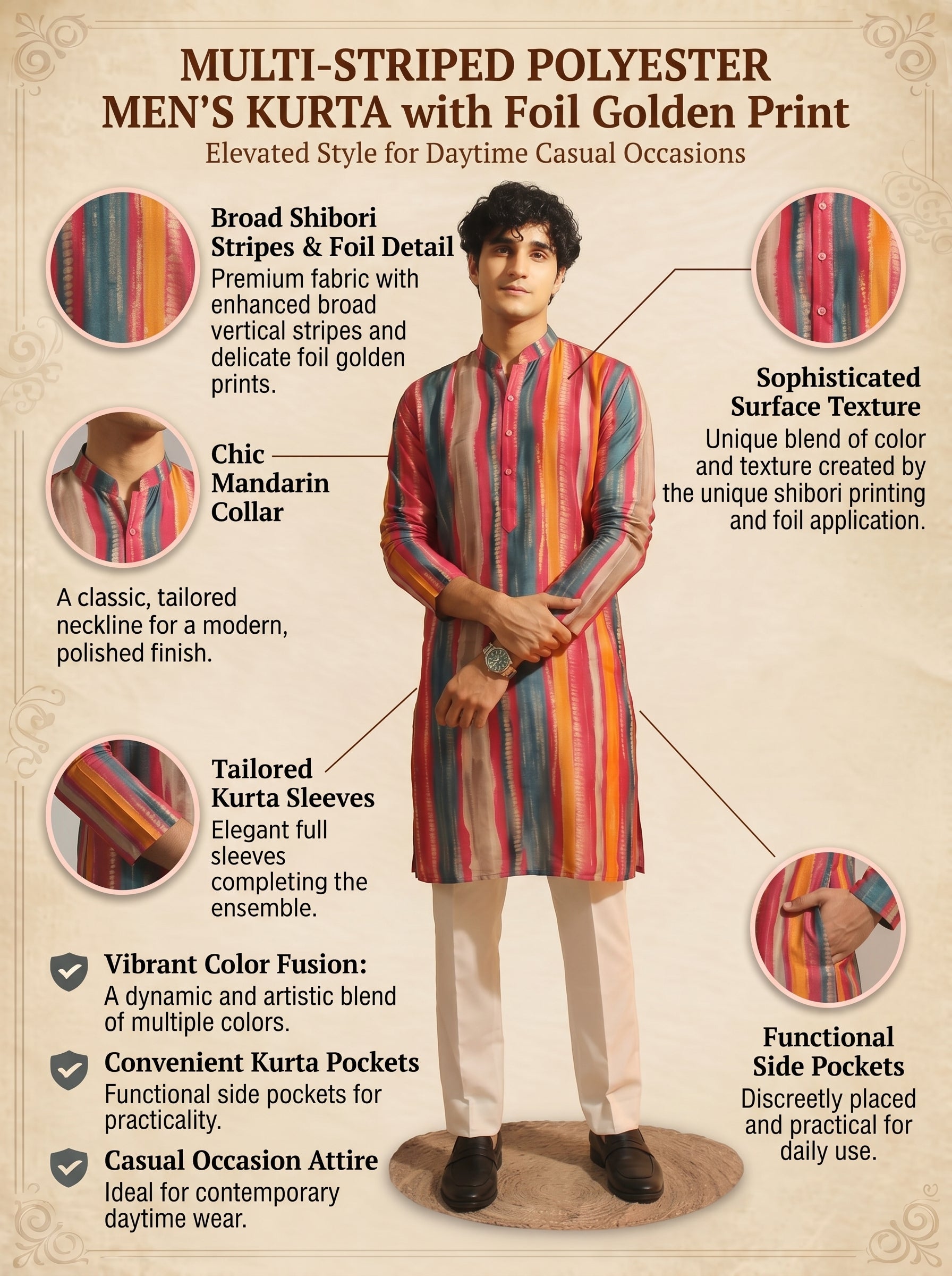 Aespen Multi Kurta For Men With Stripes Pattern - Aespenfashion.com