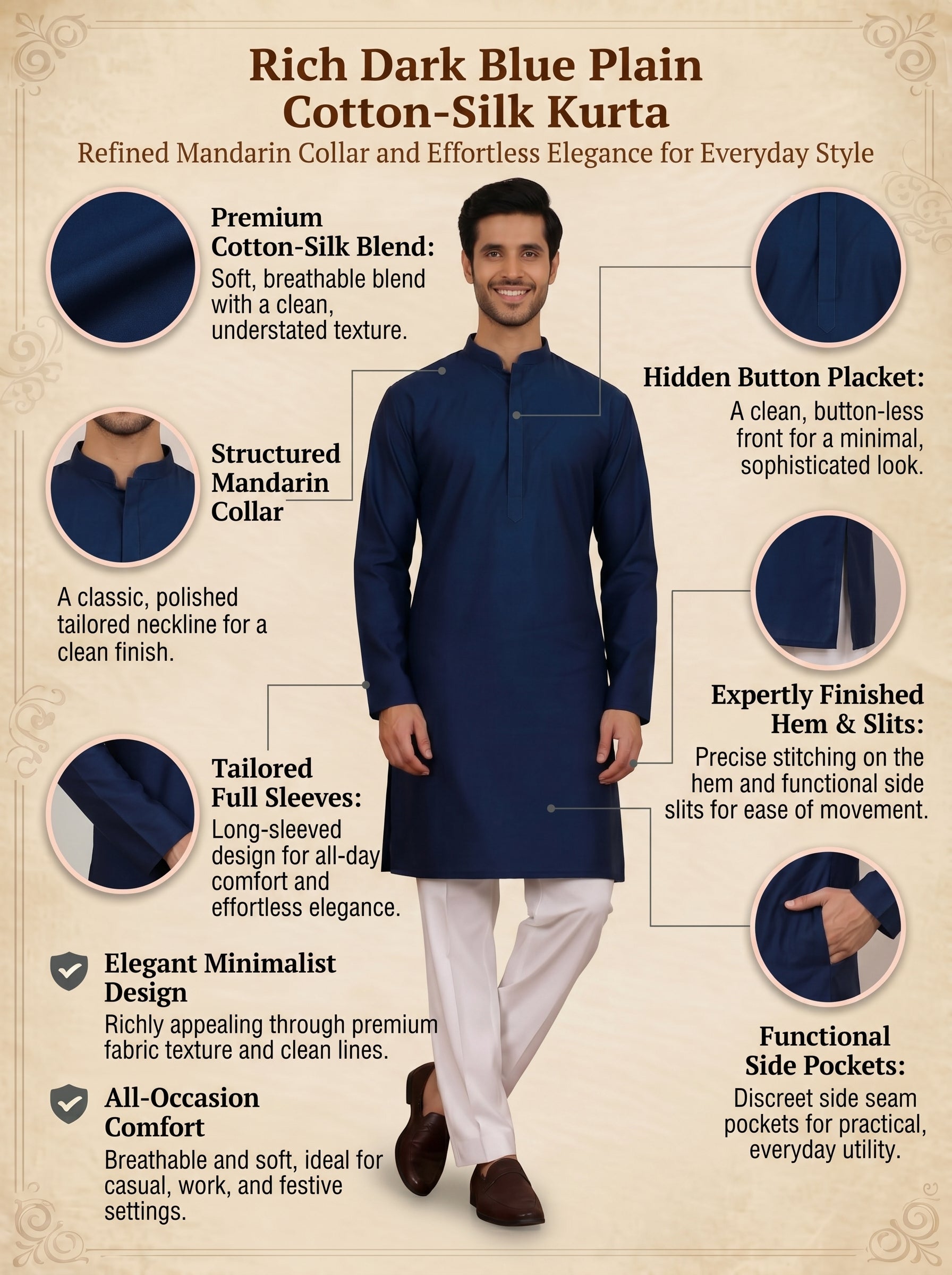 Aespen  Classic Teal Cotton Silk Kurta For Men - Aespenfashion.com