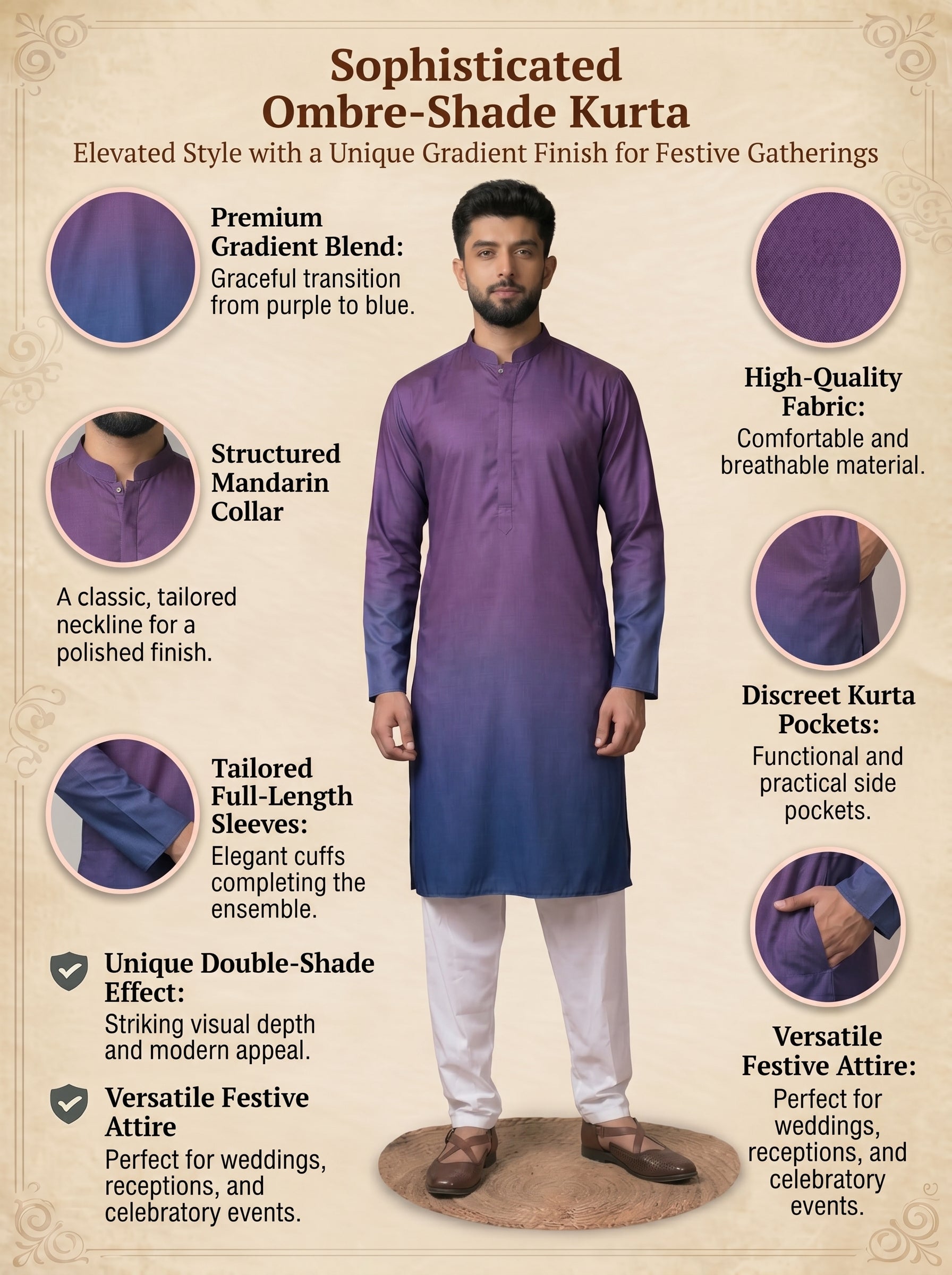 Aespen Purple and Indigo Ombre Kurta For Men - Aespenfashion.com